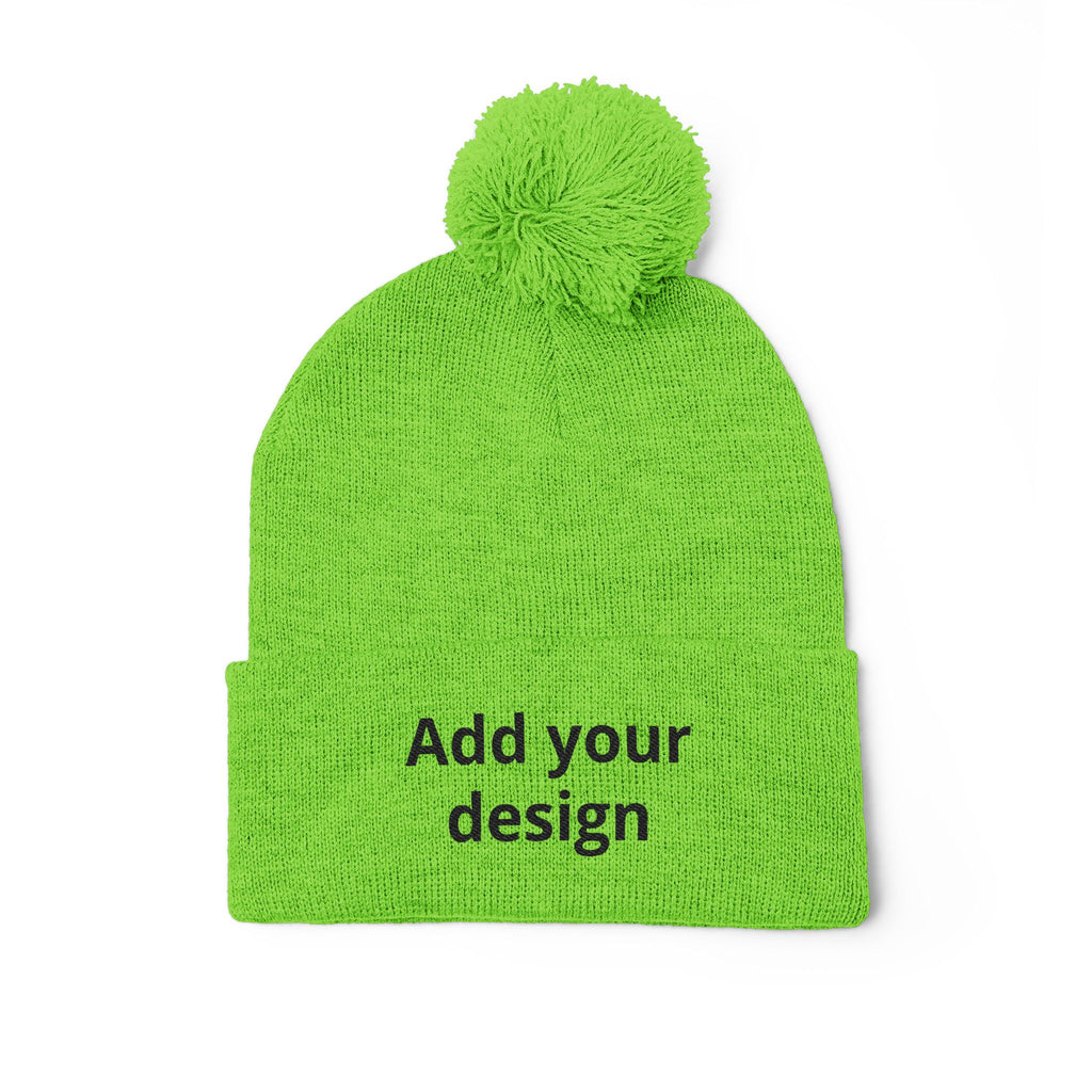 Embroidered Pom-Pom Knit Cap — Customizable Winter Beanie