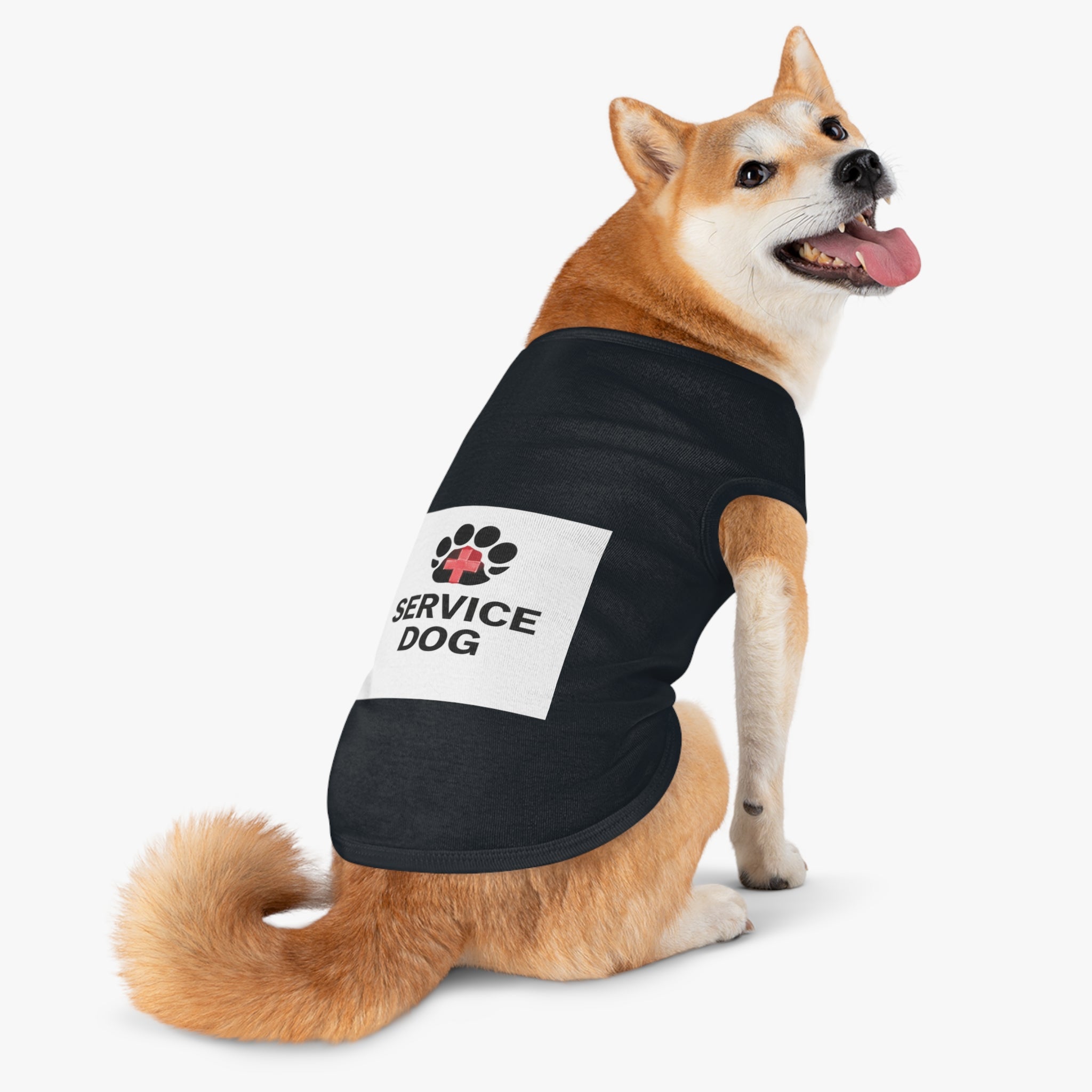 Service Dog Pet Tank Top — Black Paw Print with Red Cross Identification