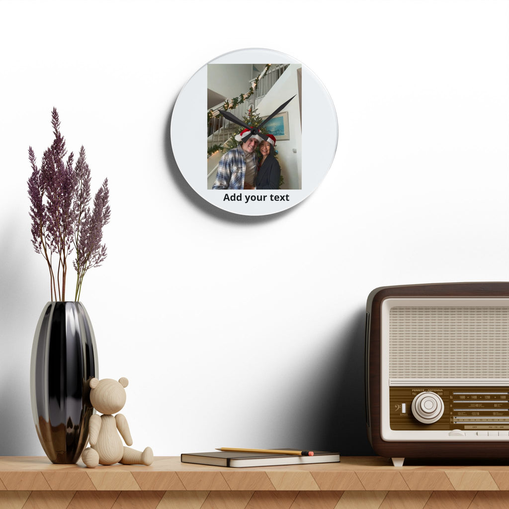Personalized Photo Wall Clock — Custom Acrylic Clock with Text (Holiday & Home Decor)
