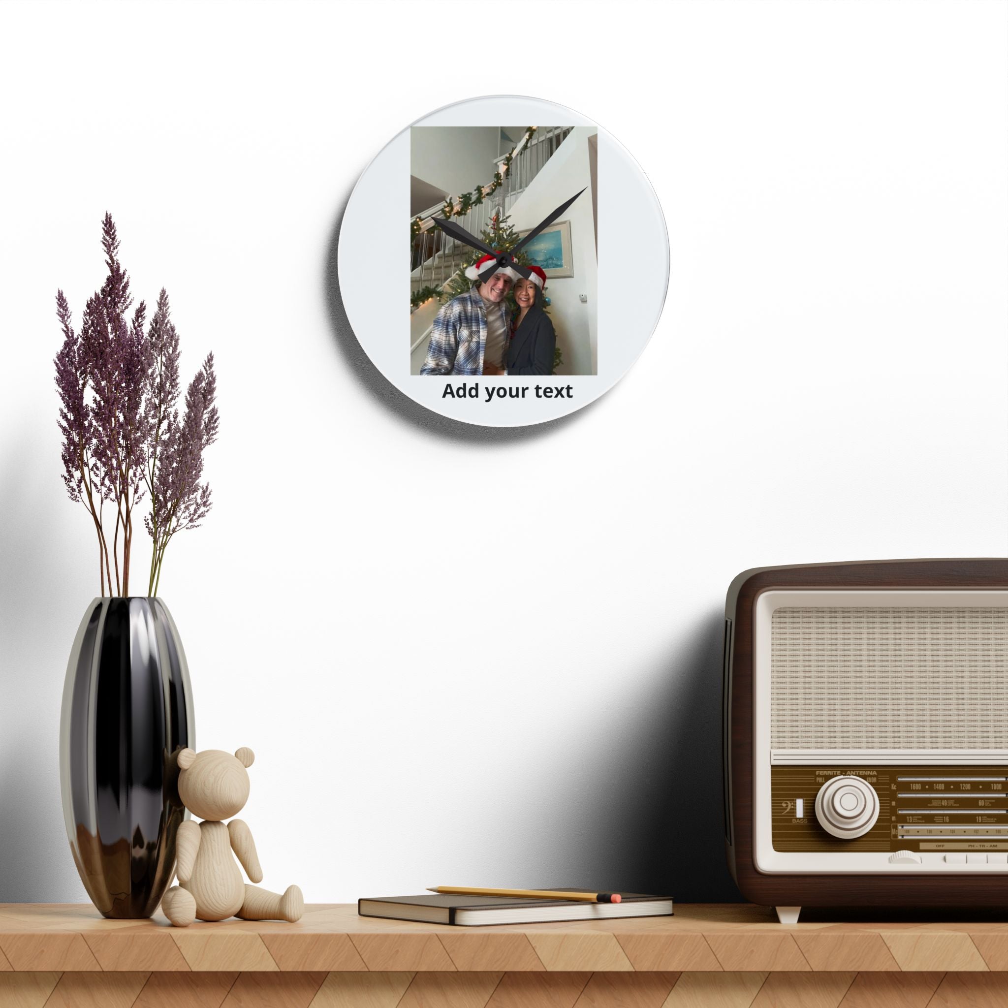 Personalized Photo Wall Clock — Custom Acrylic Clock with Text (Holiday & Home Decor)