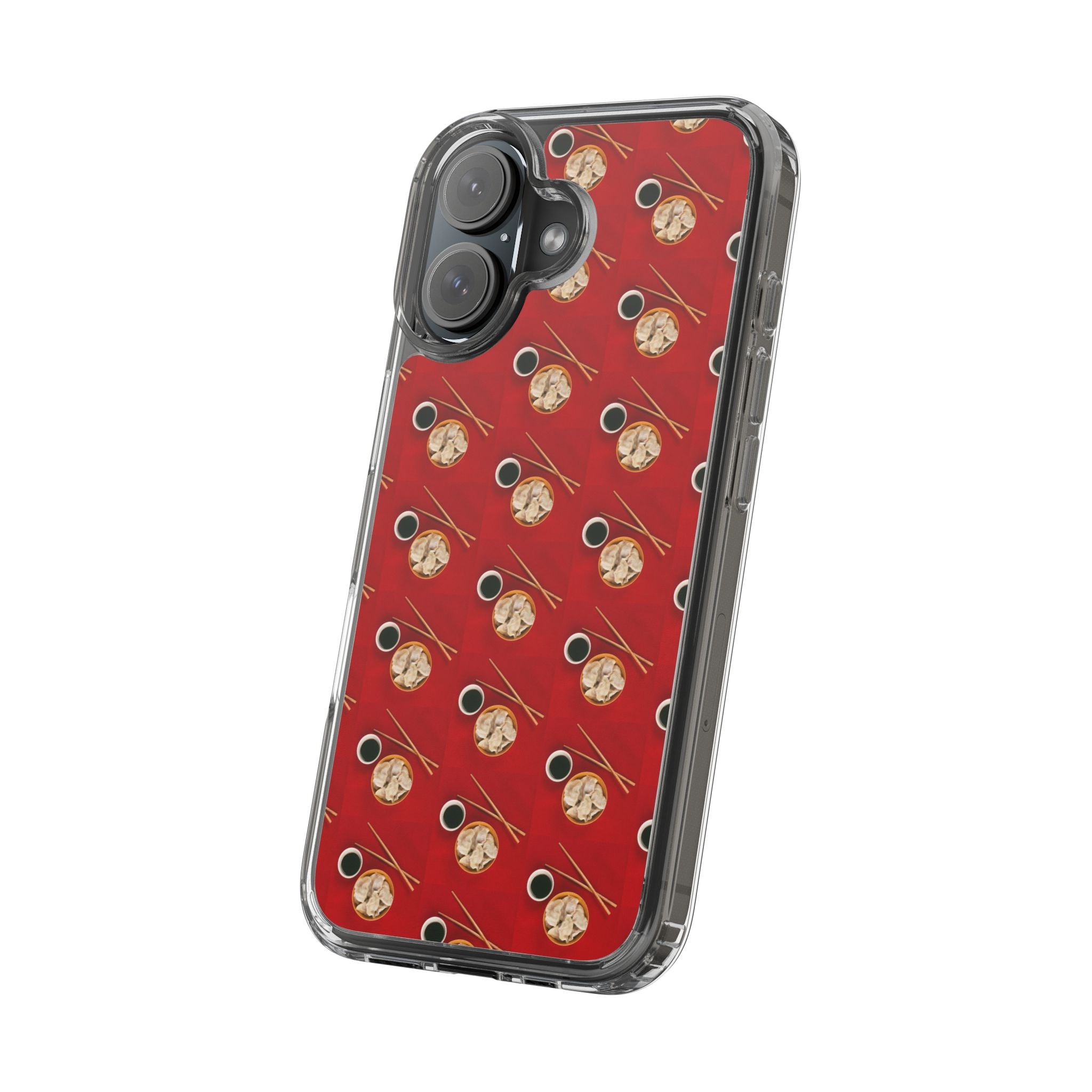 Clear Phone Case — Red Ramen Bowl Pattern with Chopsticks & Soy Sauce