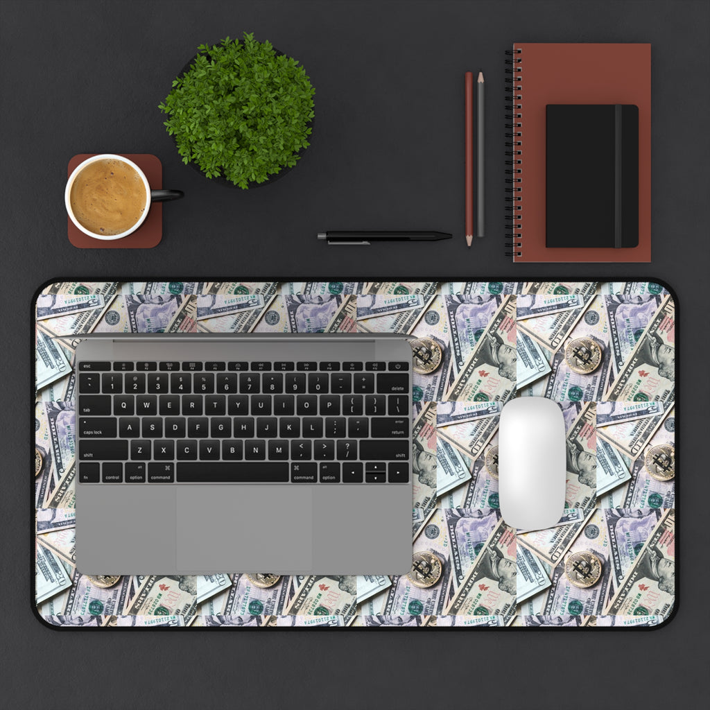 Money Pattern Desk Mat — Cash Collage Mouse Pad for Home Office, Finance & Wealth Vibe