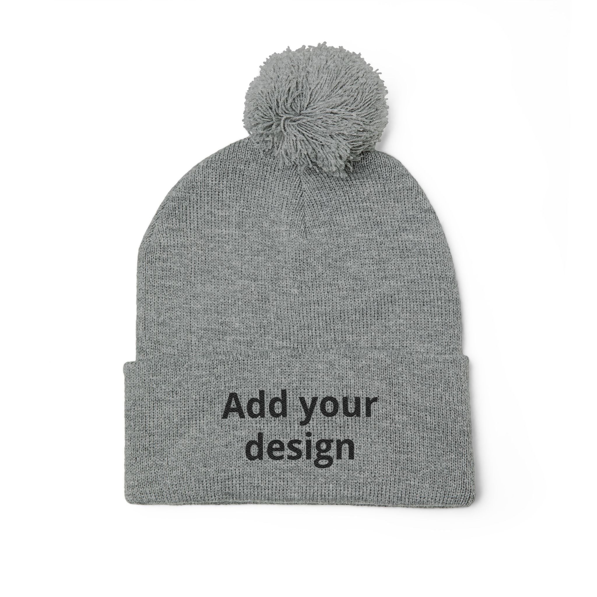 Embroidered Pom-Pom Knit Cap — Customizable Winter Beanie