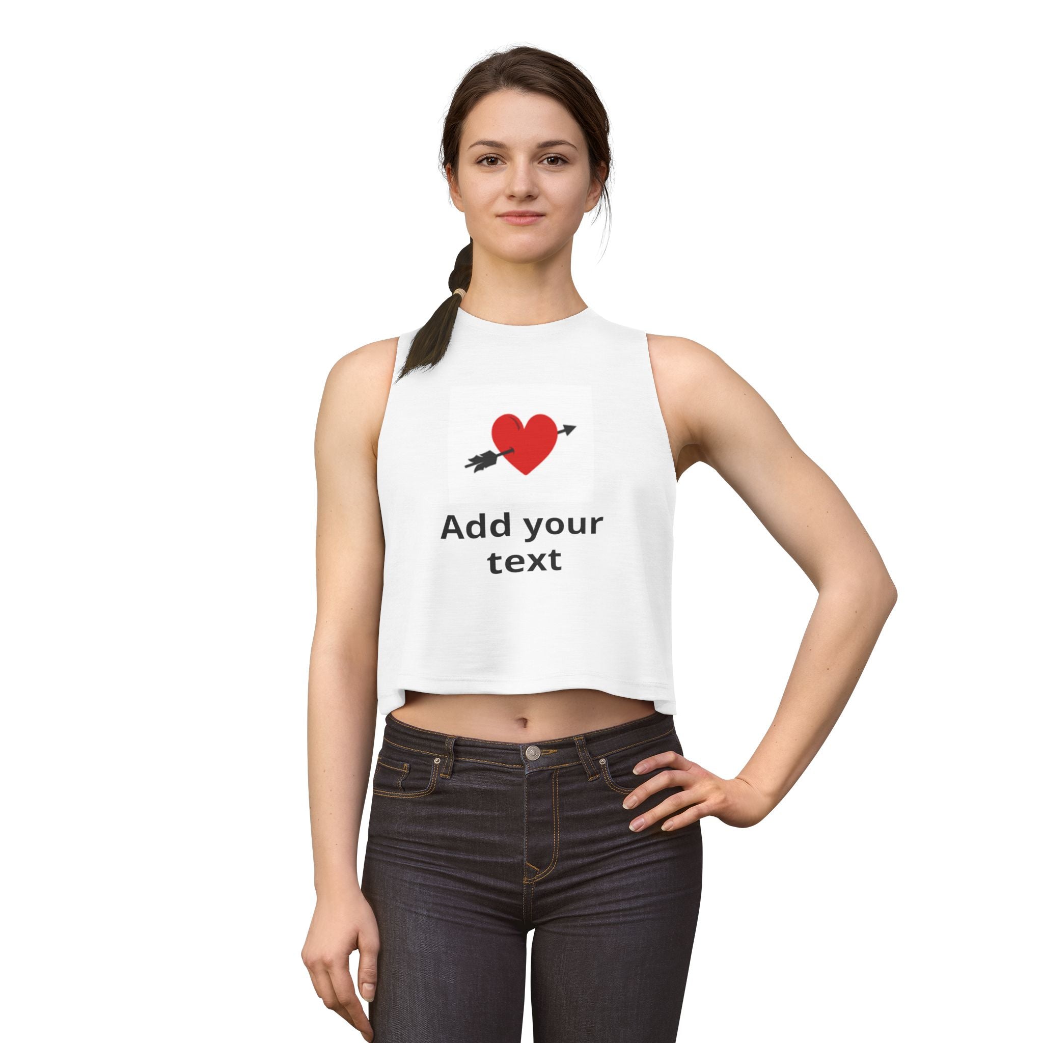 Custom Heart Arrow Crop Top — Add Your Text Personalizable Women's Tank — Valentine's Day & Fundraiser Event Gift for Her
