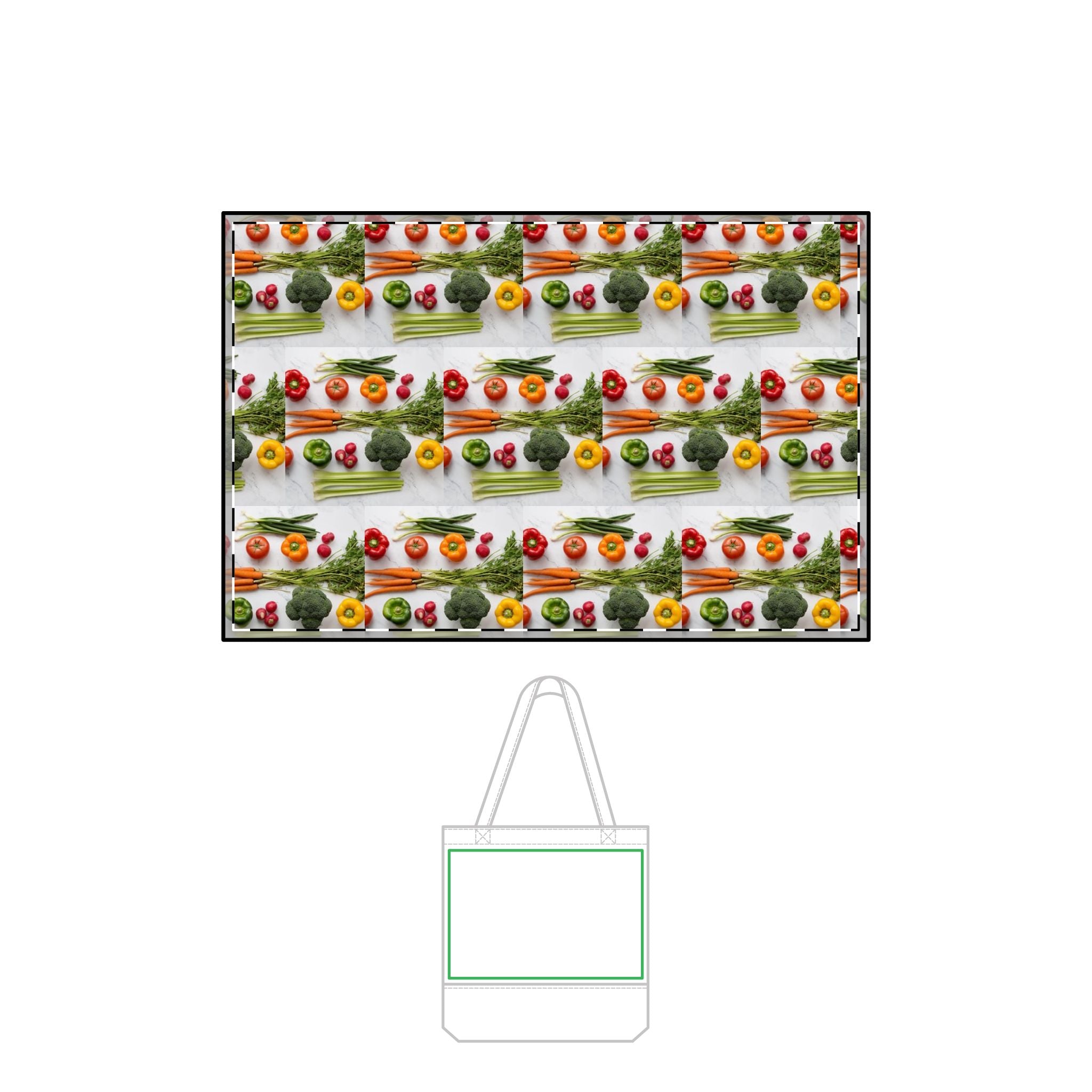 Thermochromic Veggie Pattern Tote Bag — Color-Changing All-Over Print Grocery Tote