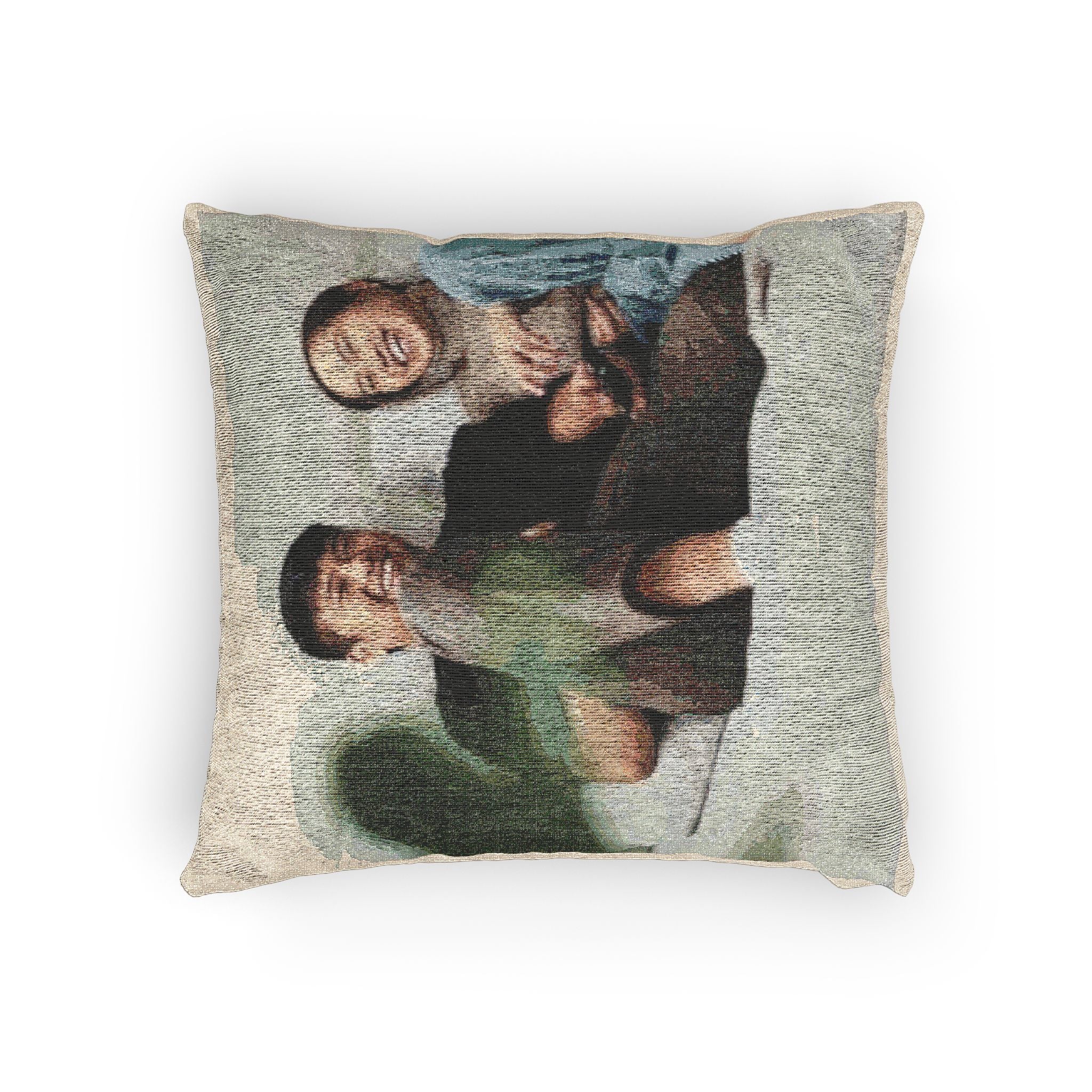 Woven Throw Pillow — Personalized Photo Tapestry Cushion for Couples, Cozy Living Room Accent