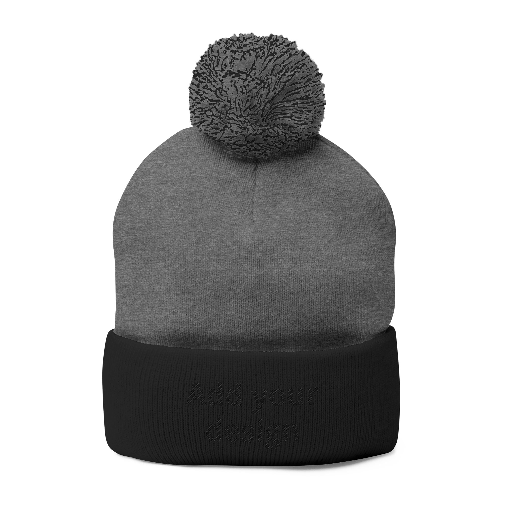Embroidered Pom-Pom Knit Cap — Customizable Winter Beanie
