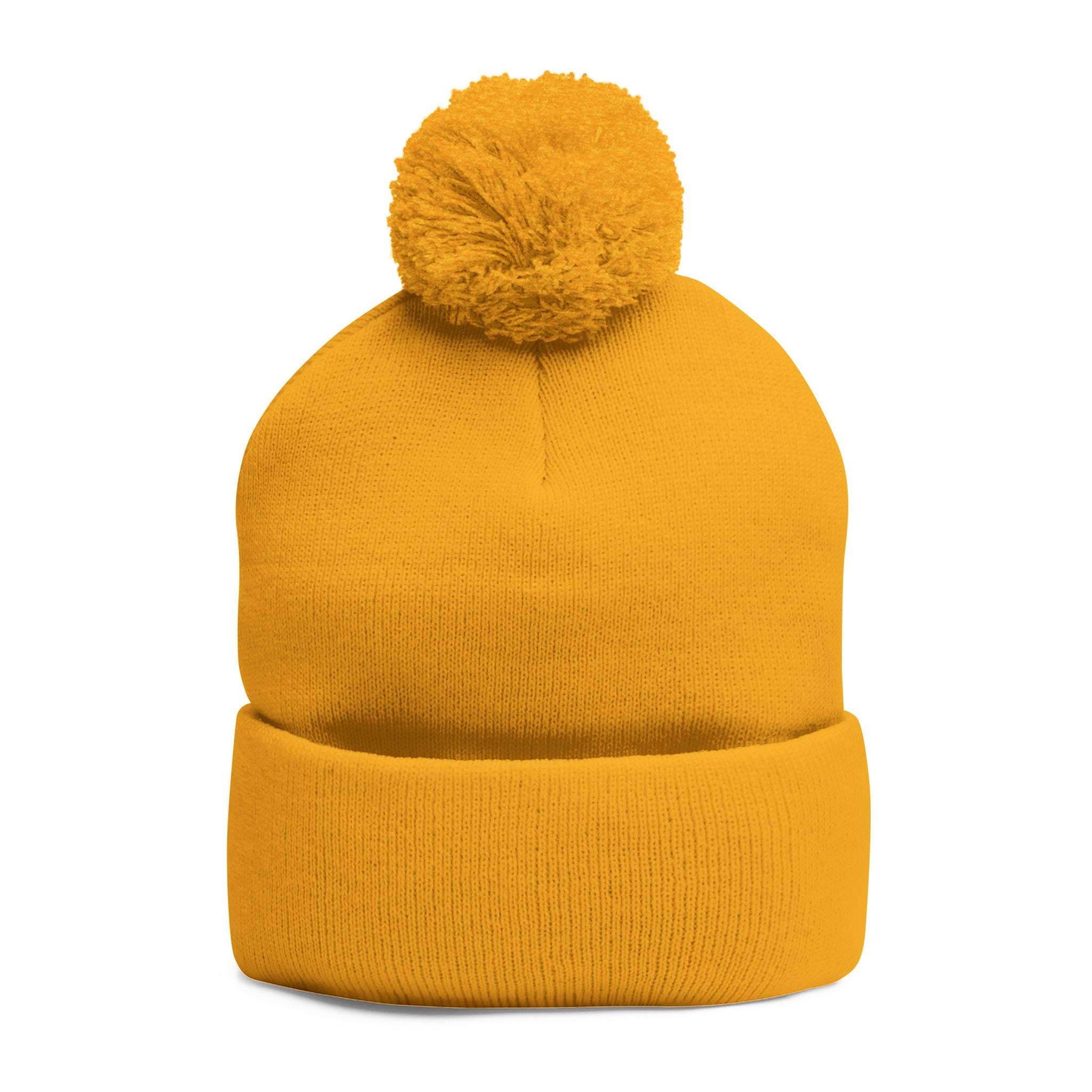 Embroidered Pom-Pom Knit Cap — Customizable Winter Beanie