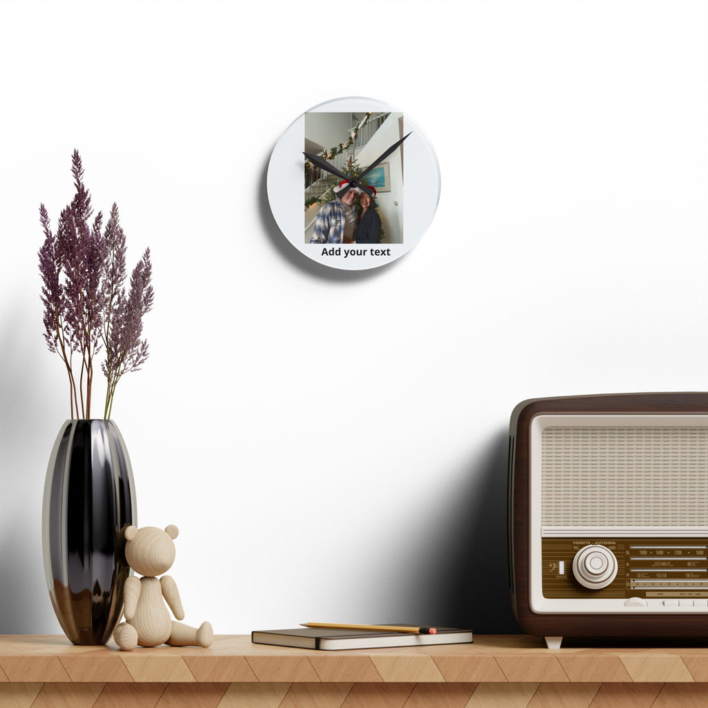 Personalized Photo Wall Clock — Custom Acrylic Clock with Text (Holiday & Home Decor)