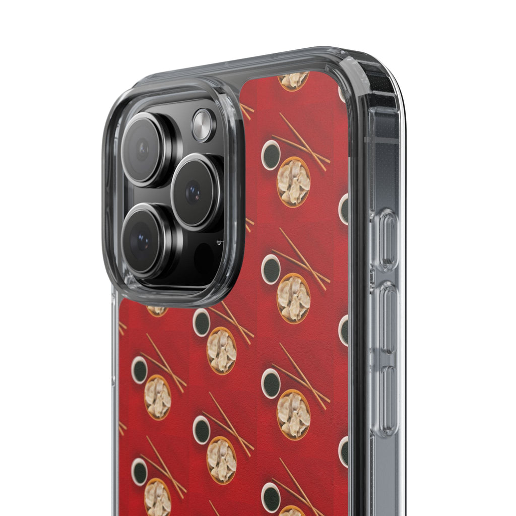 Clear Phone Case — Red Ramen Bowl Pattern with Chopsticks & Soy Sauce