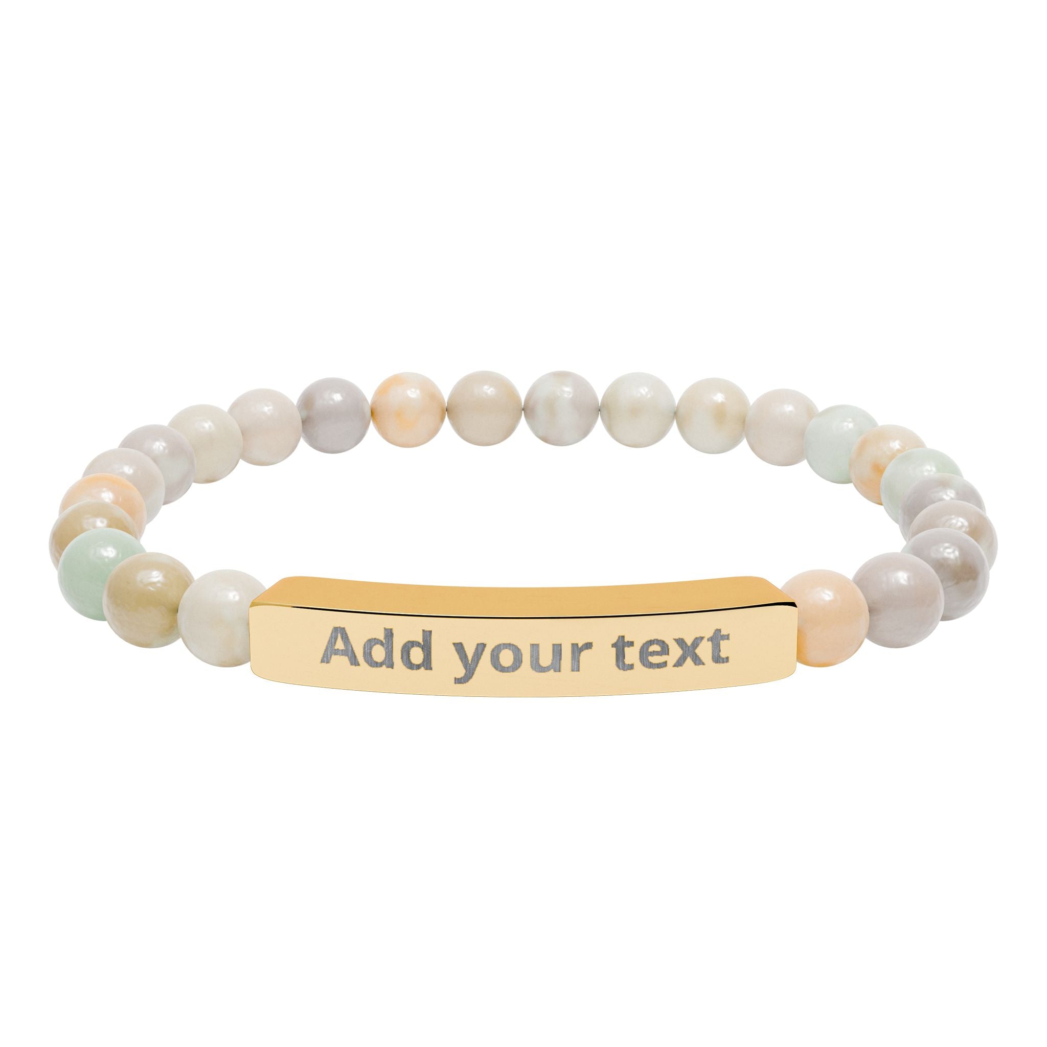 Engraved Natural Stone Stretch Bar Bracelet — Personalized Beaded Healing Jewelry — Birthday & Valentine's Day Gift for Him & Her