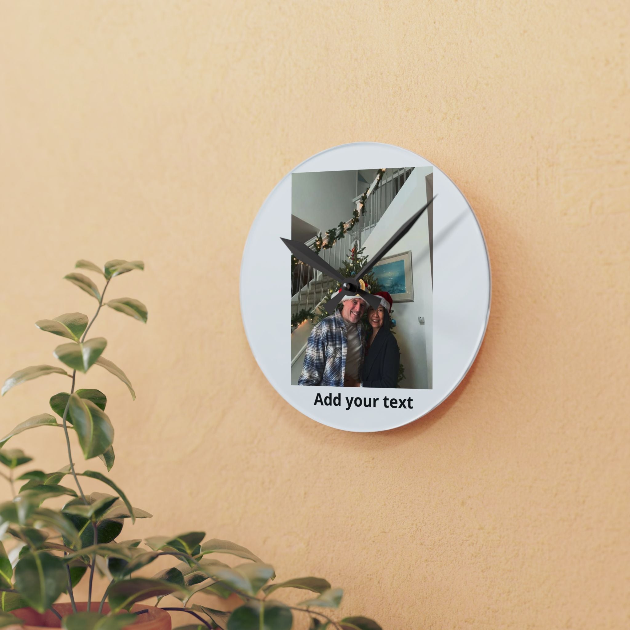 Personalized Photo Wall Clock — Custom Acrylic Clock with Text (Holiday & Home Decor)