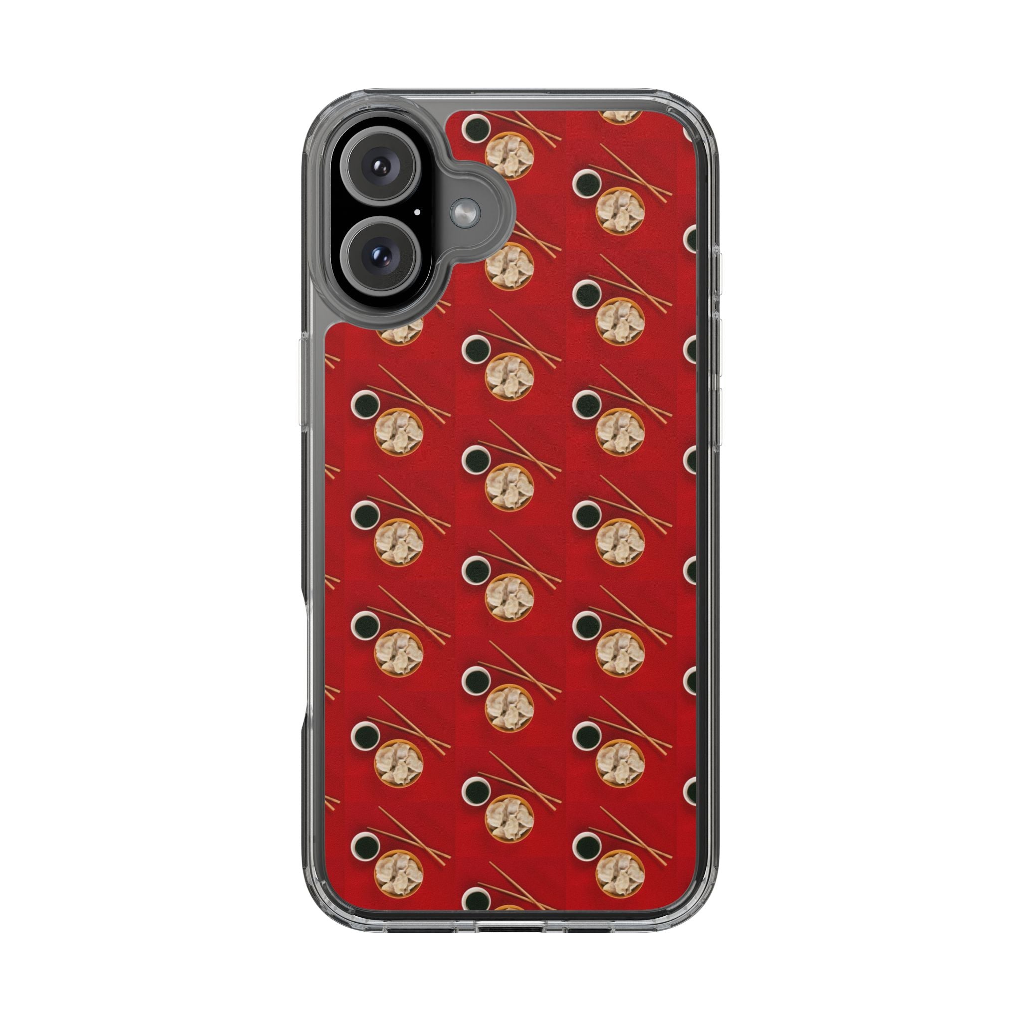 Clear Phone Case — Red Ramen Bowl Pattern with Chopsticks & Soy Sauce