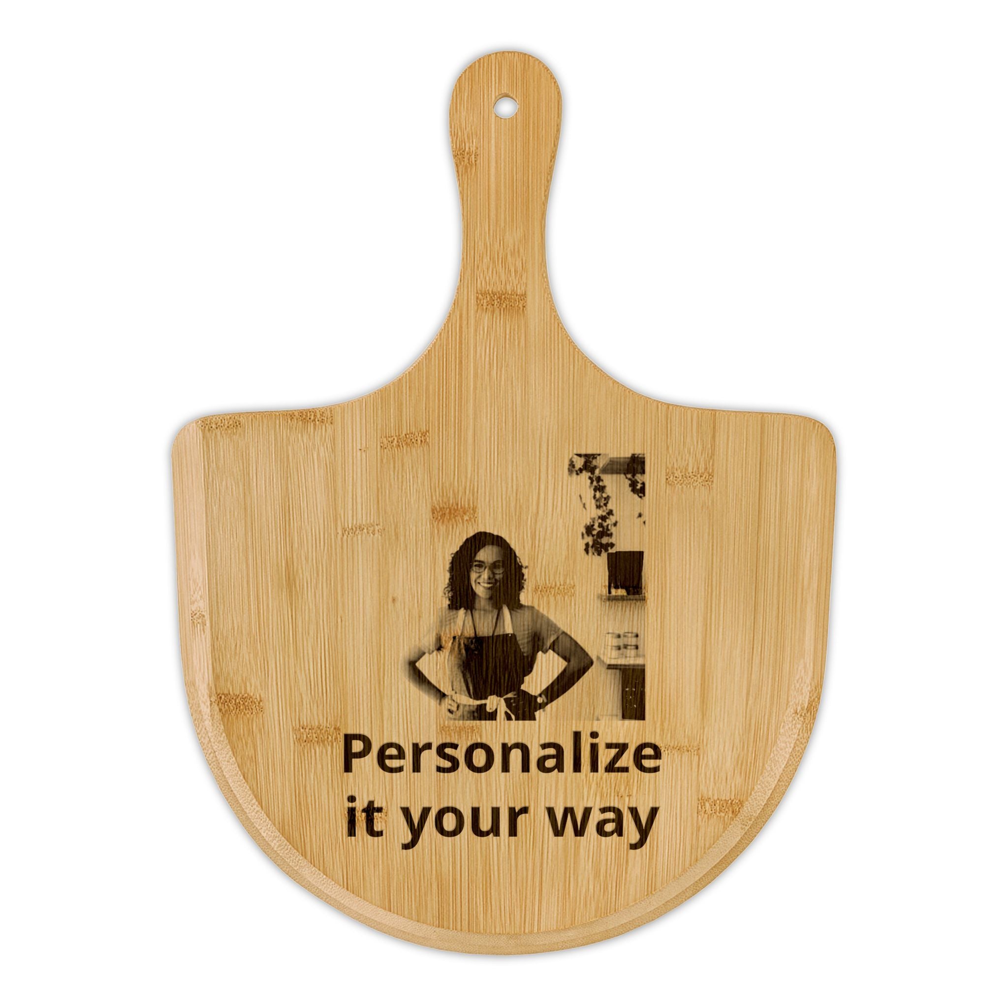 Engraved Bamboo Pizza Peel — Custom 'Print it your way' Design
