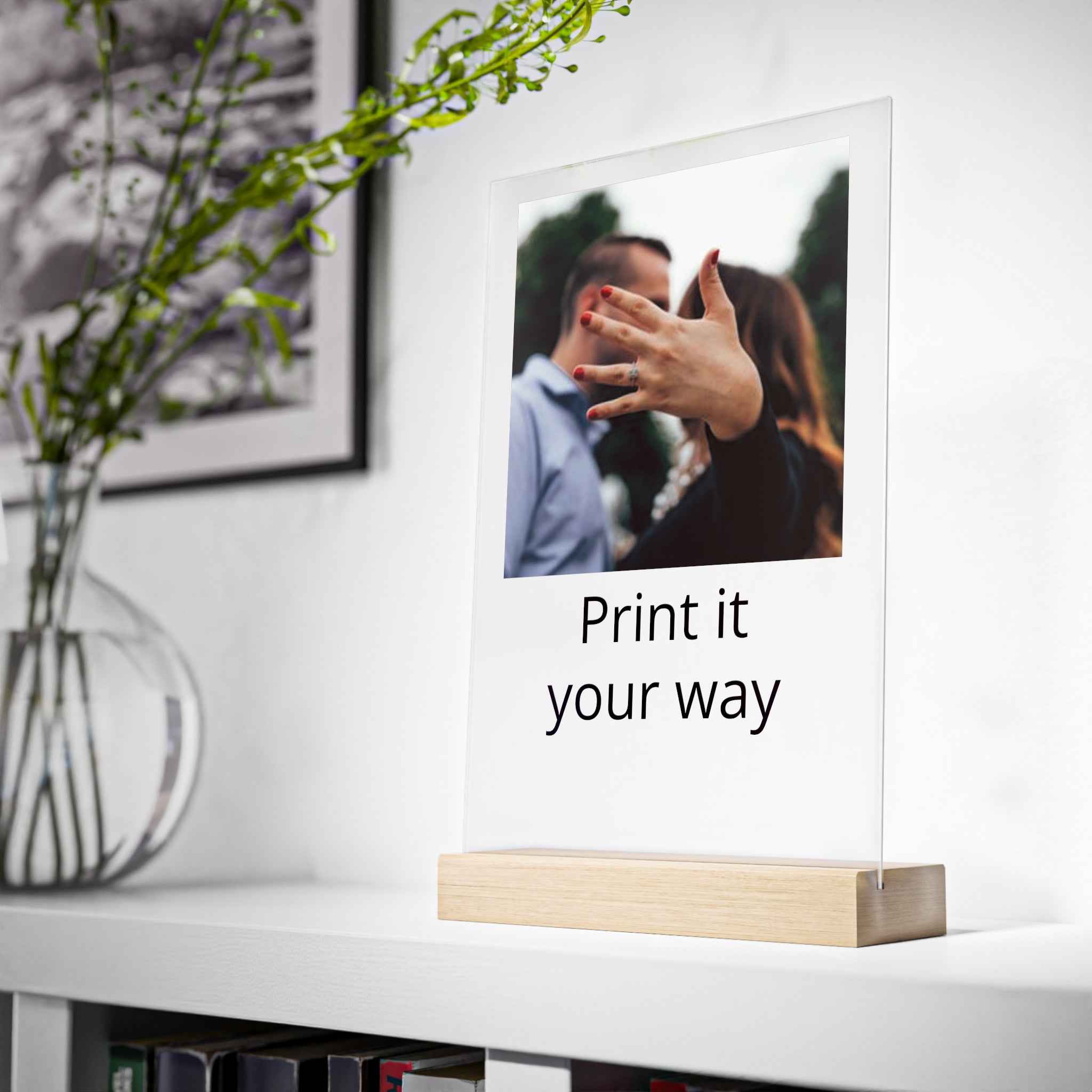 Custom Acrylic Photo Sign with Wooden Stand — Personalized Photo Display