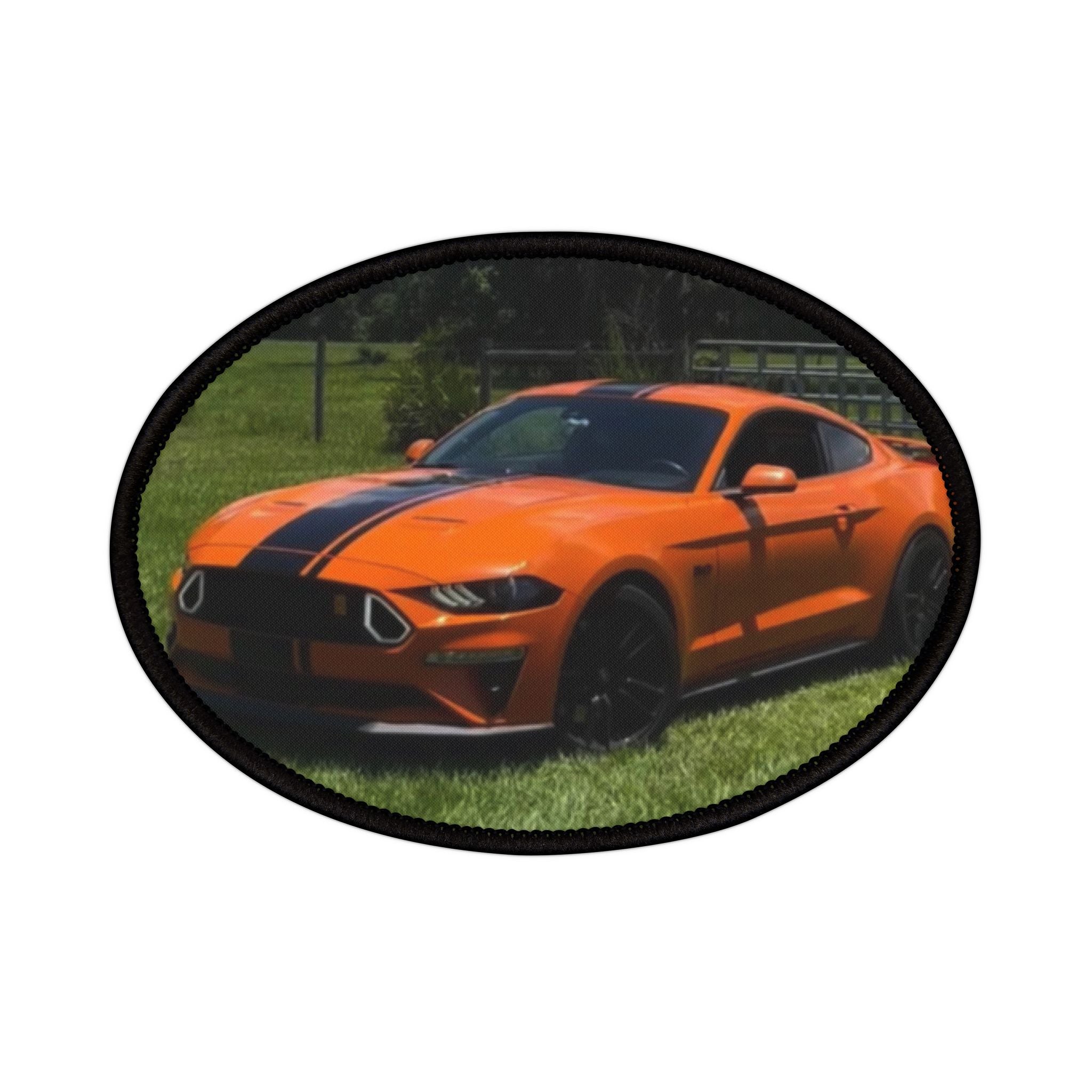 Orange Muscle Car Patch — Iron-On Oval Car Badge