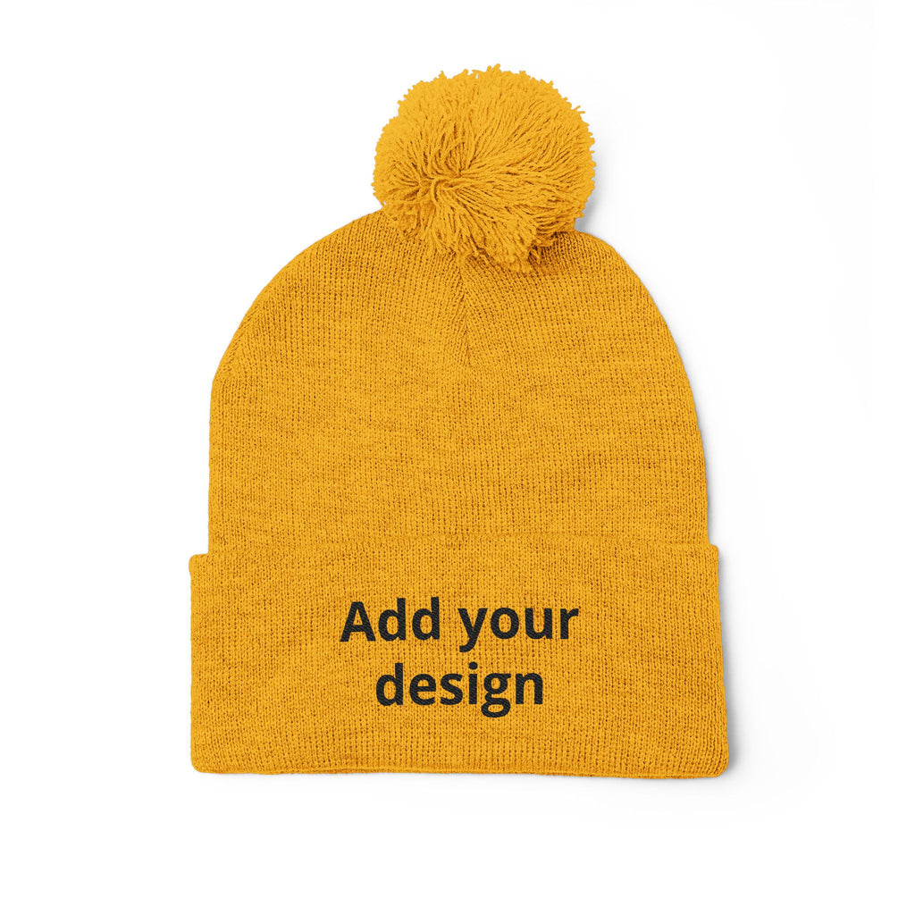 Embroidered Pom-Pom Knit Cap — Customizable Winter Beanie