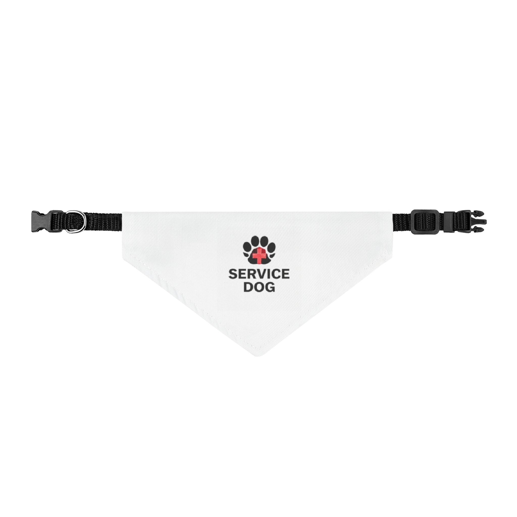 Service Dog Clip-On Bandana — White Pet Bandana with Paw & Cross