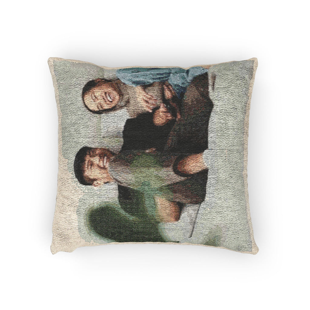 Woven Throw Pillow — Personalized Photo Tapestry Cushion for Couples, Cozy Living Room Accent
