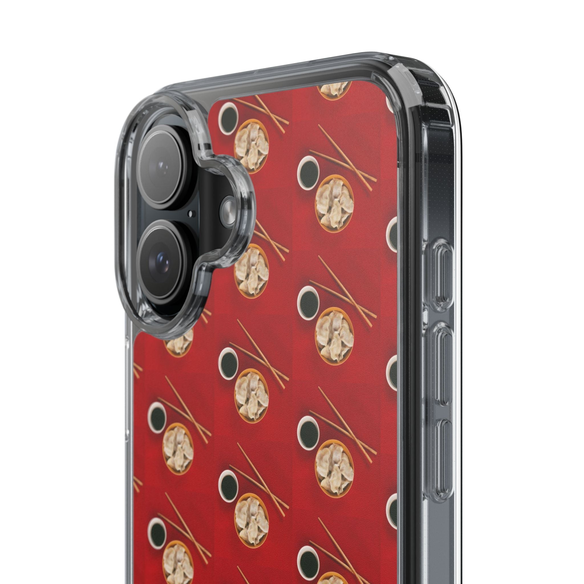 Clear Phone Case — Red Ramen Bowl Pattern with Chopsticks & Soy Sauce