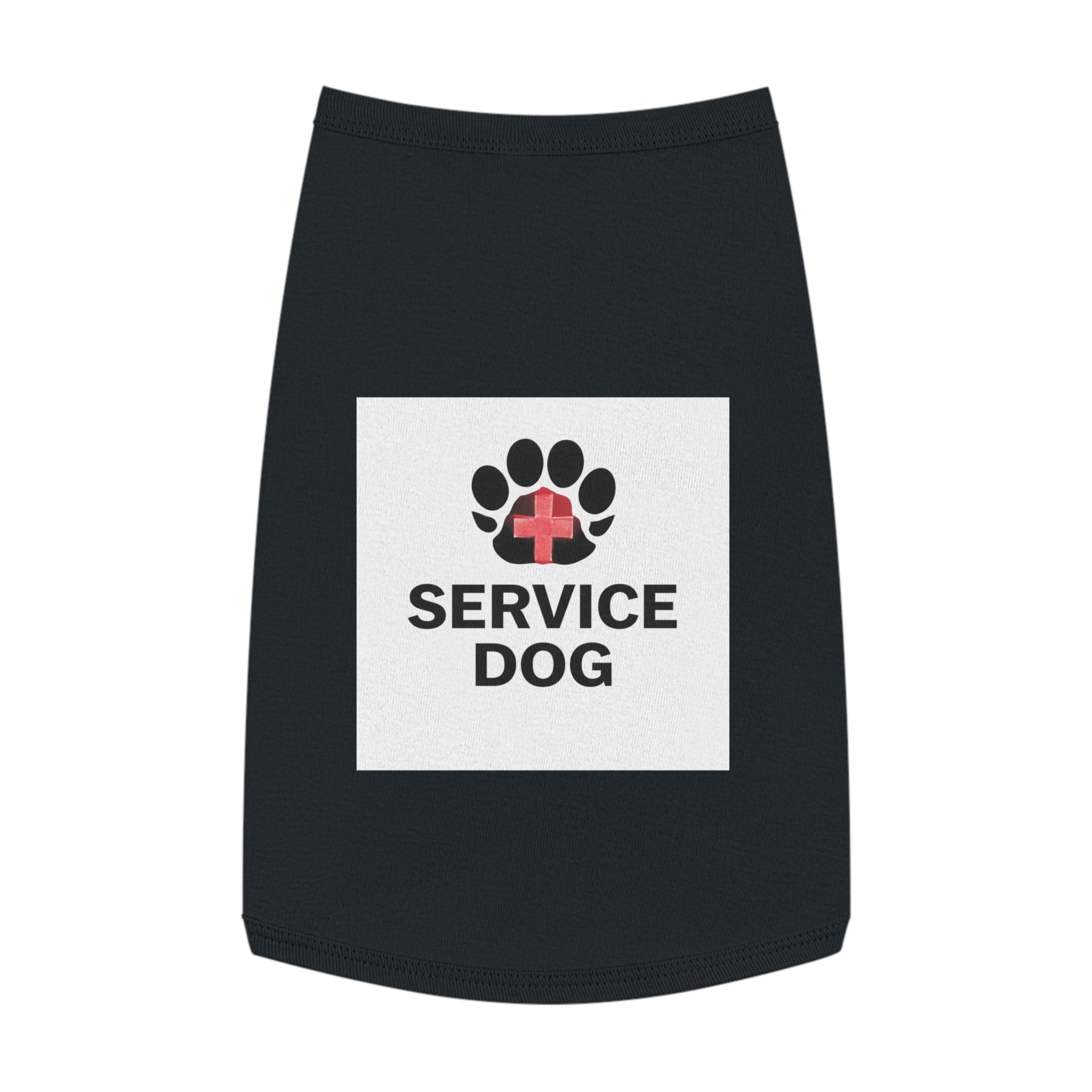 Service Dog Pet Tank Top — Black Paw Print with Red Cross Identification