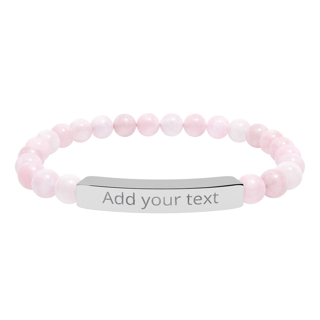 Engraved Natural Stone Stretch Bar Bracelet — Personalized Beaded Healing Jewelry — Birthday & Valentine's Day Gift for Him & Her