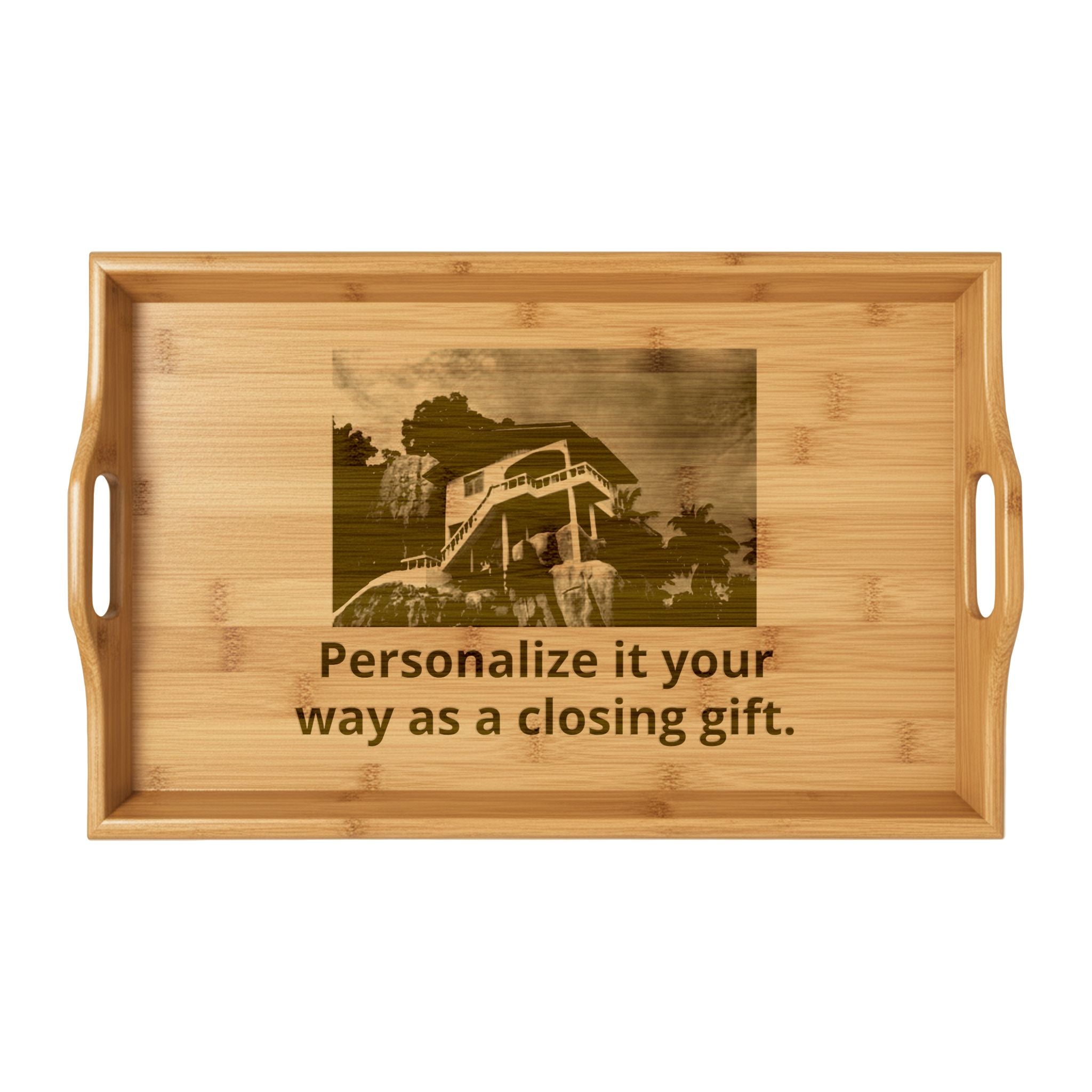 Engraved Bamboo Serving Tray — Personalized Realtor Closing Gift Tray