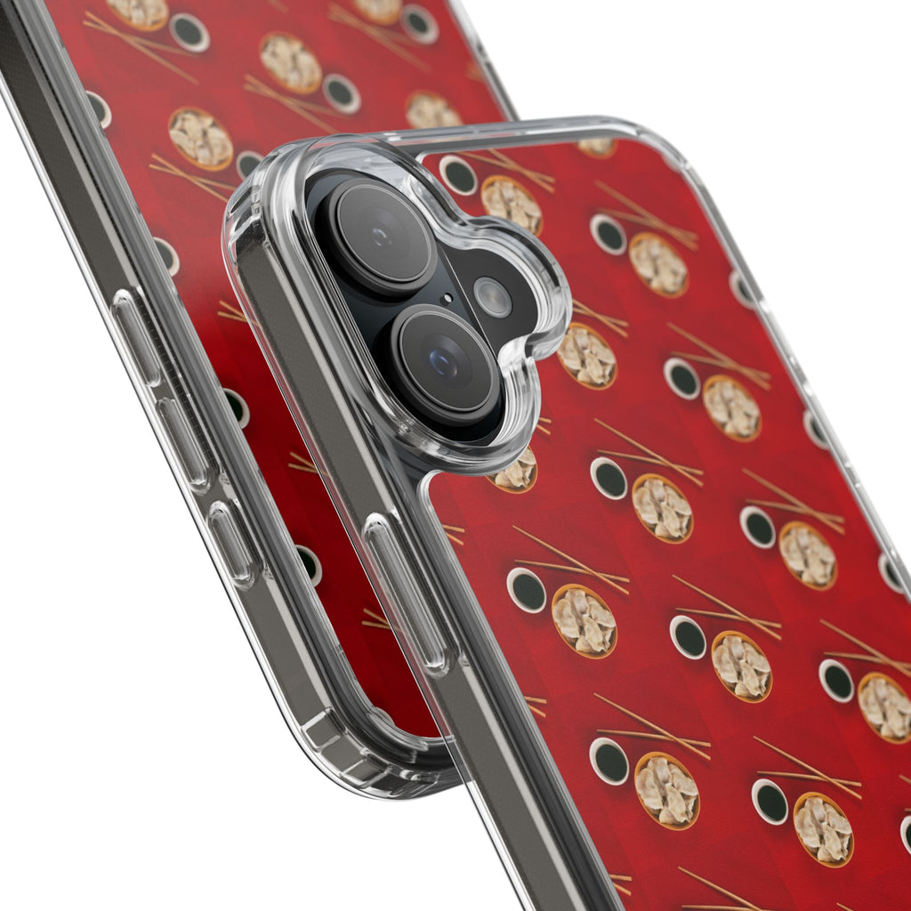Clear Phone Case — Red Ramen Bowl Pattern with Chopsticks & Soy Sauce