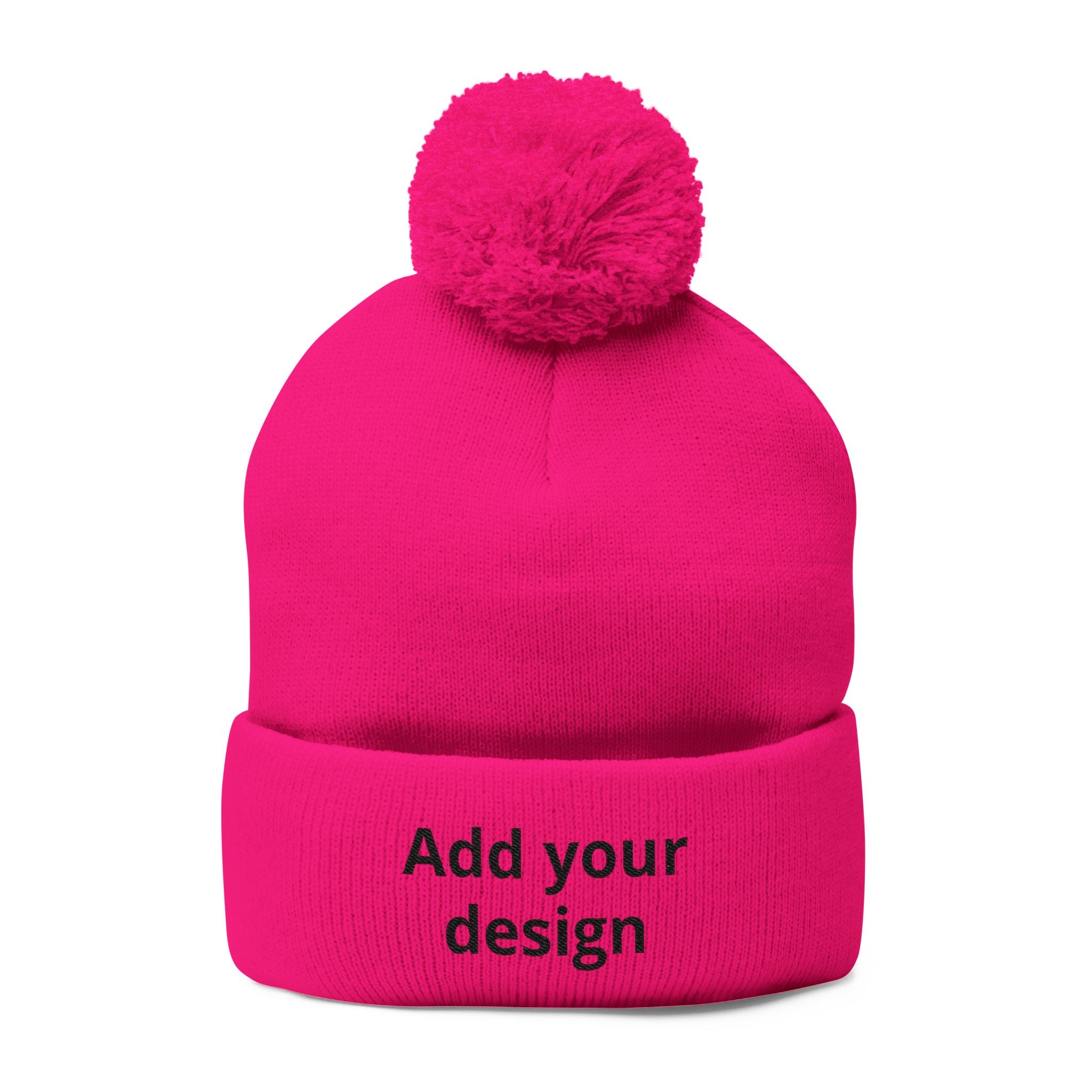 Embroidered Pom-Pom Knit Cap — Customizable Winter Beanie