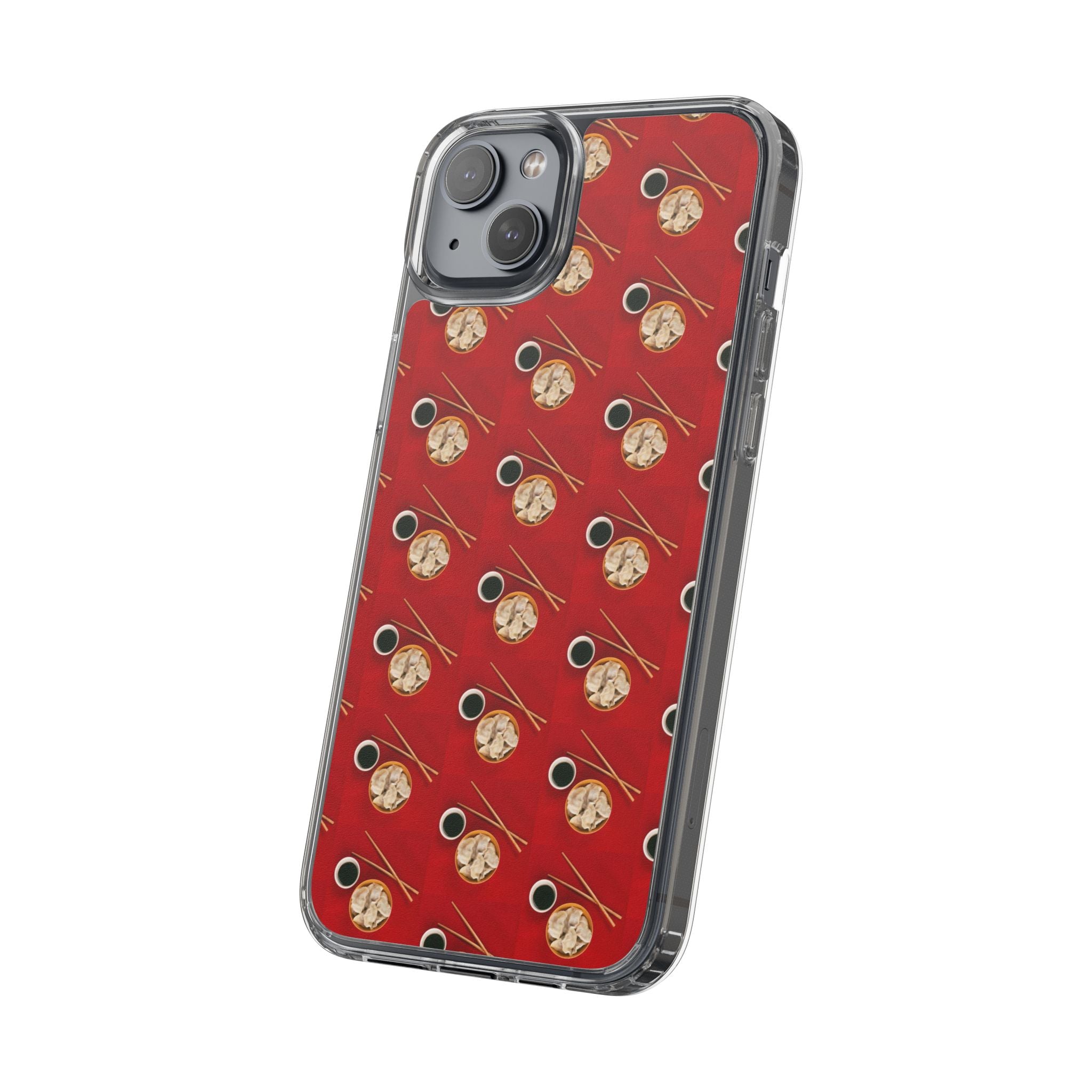 Clear Phone Case — Red Ramen Bowl Pattern with Chopsticks & Soy Sauce