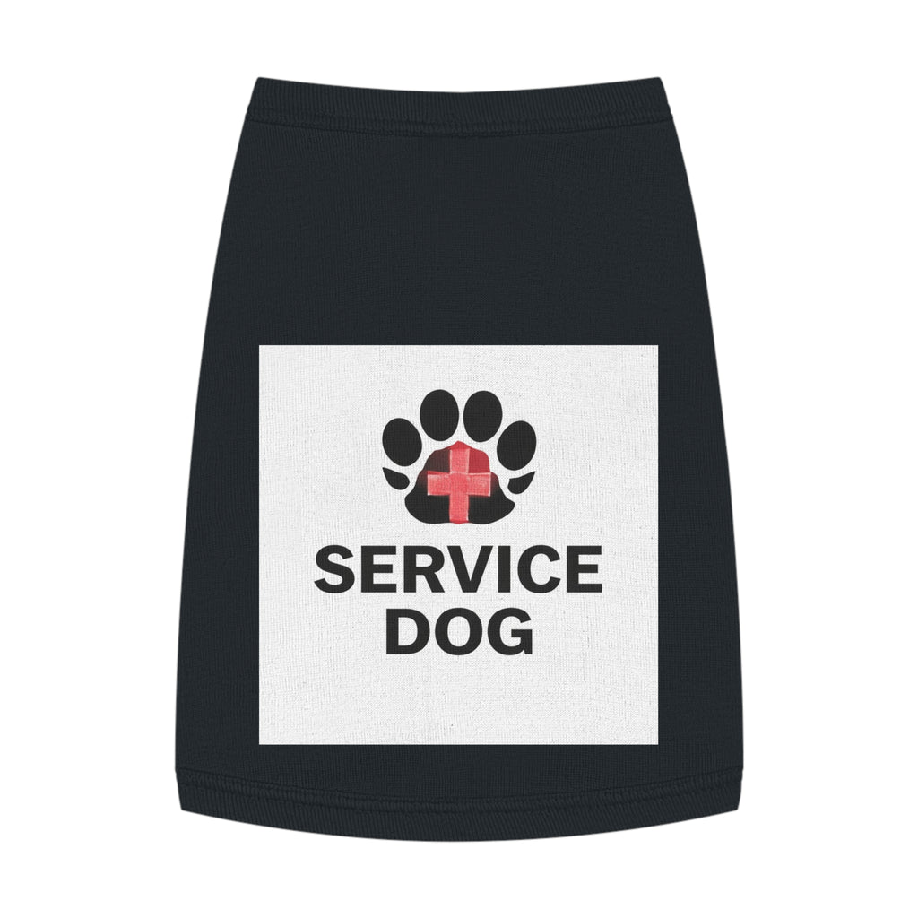 Service Dog Pet Tank Top — Black Paw Print with Red Cross Identification