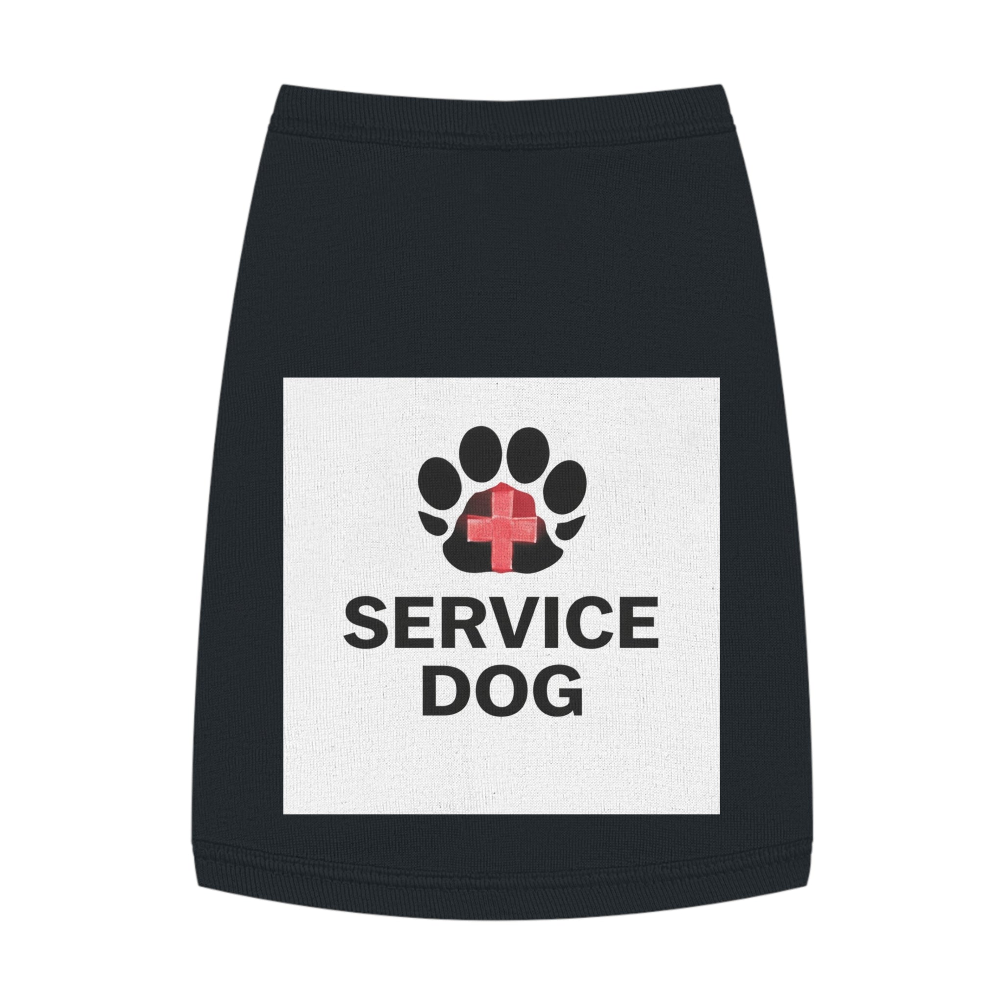 Service Dog Pet Tank Top — Black Paw Print with Red Cross Identification