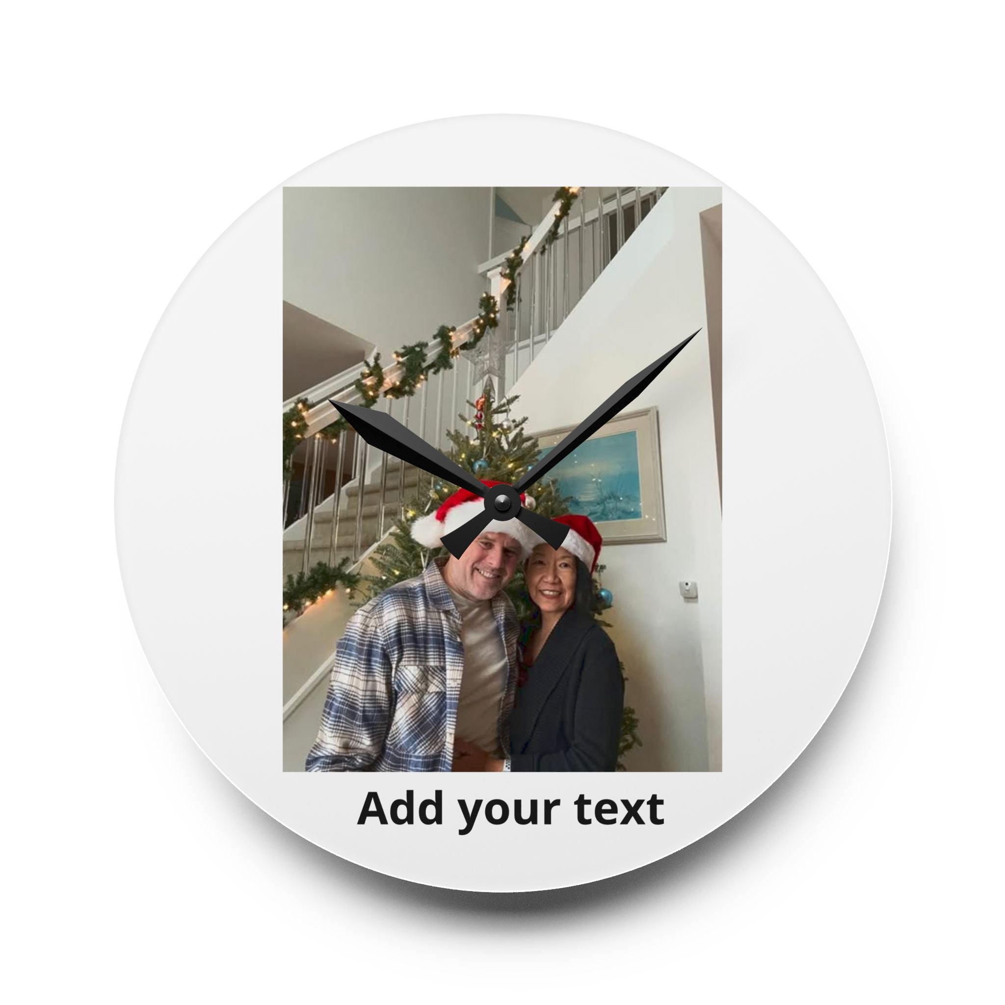 Personalized Photo Wall Clock — Custom Acrylic Clock with Text (Holiday & Home Decor)