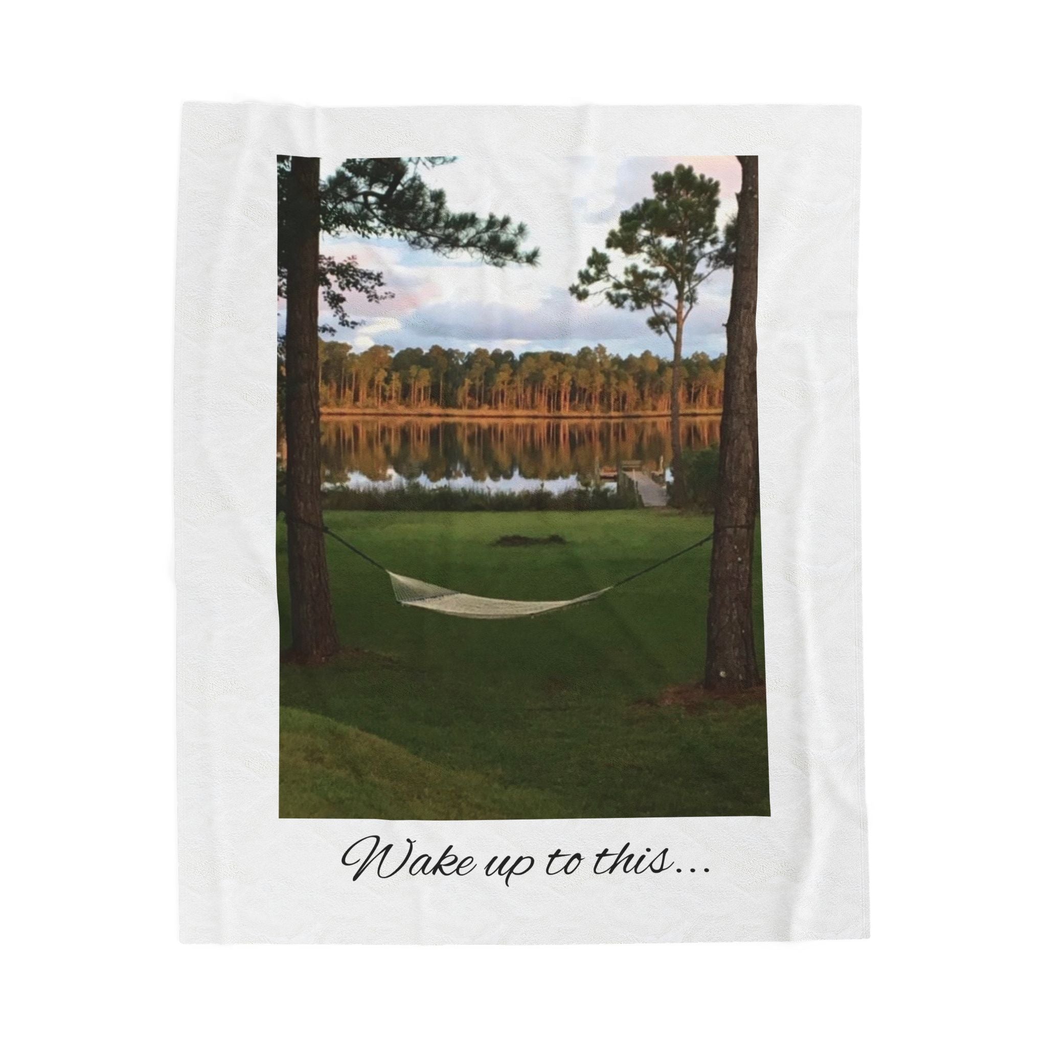 Personalized Cozy Blanket — Lake Hammock Scene "Wake up to this..." Velveteen Plush Throw