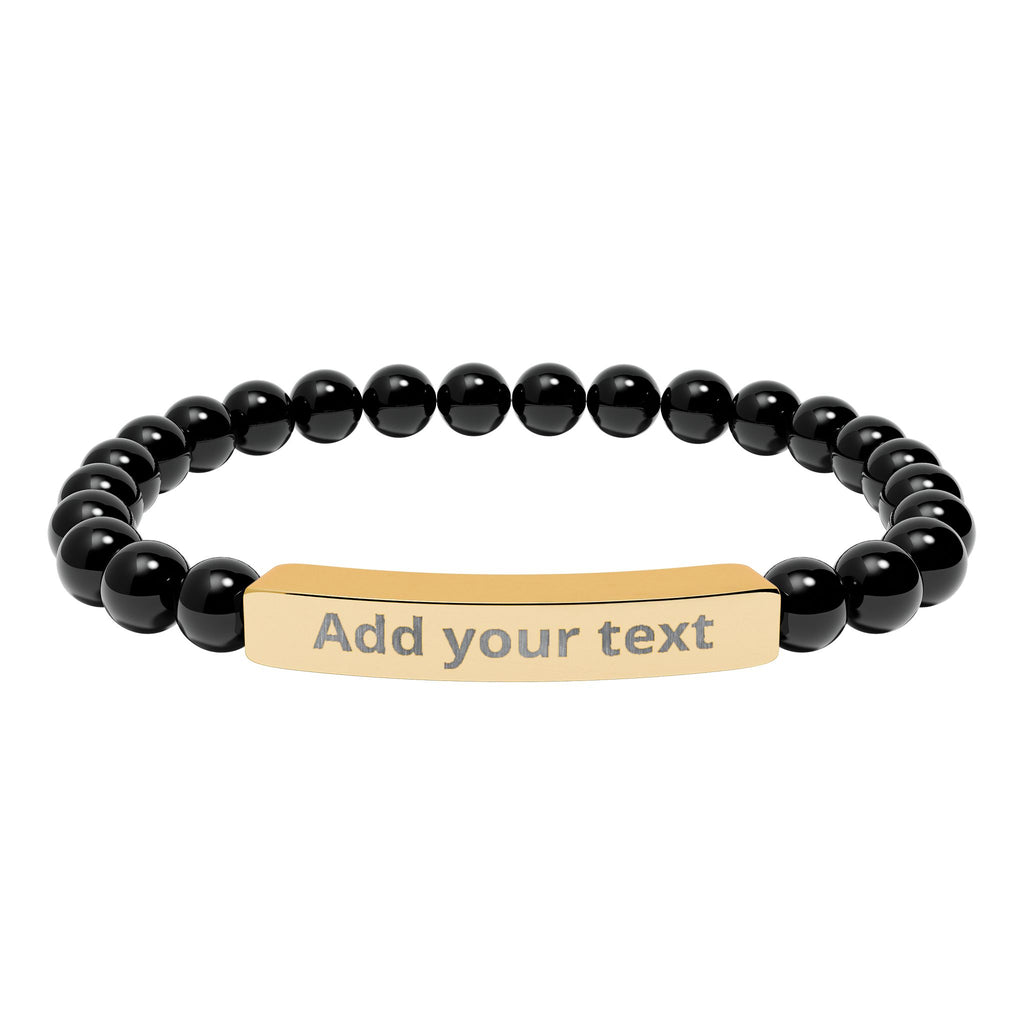 Engraved Natural Stone Stretch Bar Bracelet — Personalized Beaded Healing Jewelry — Birthday & Valentine's Day Gift for Him & Her