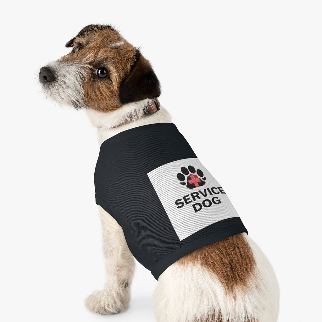 Service Dog Pet Tank Top — Black Paw Print with Red Cross Identification