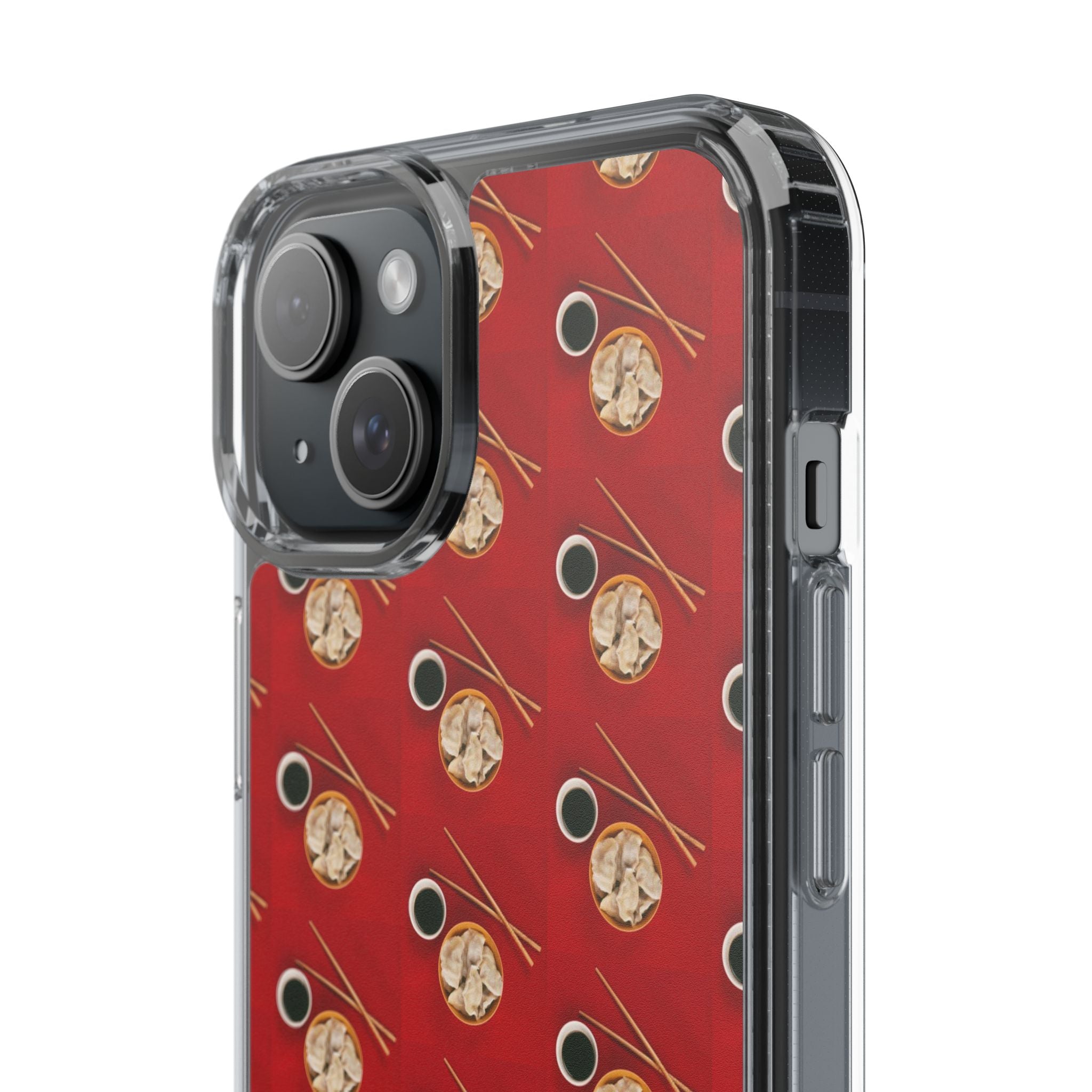 Clear Phone Case — Red Ramen Bowl Pattern with Chopsticks & Soy Sauce