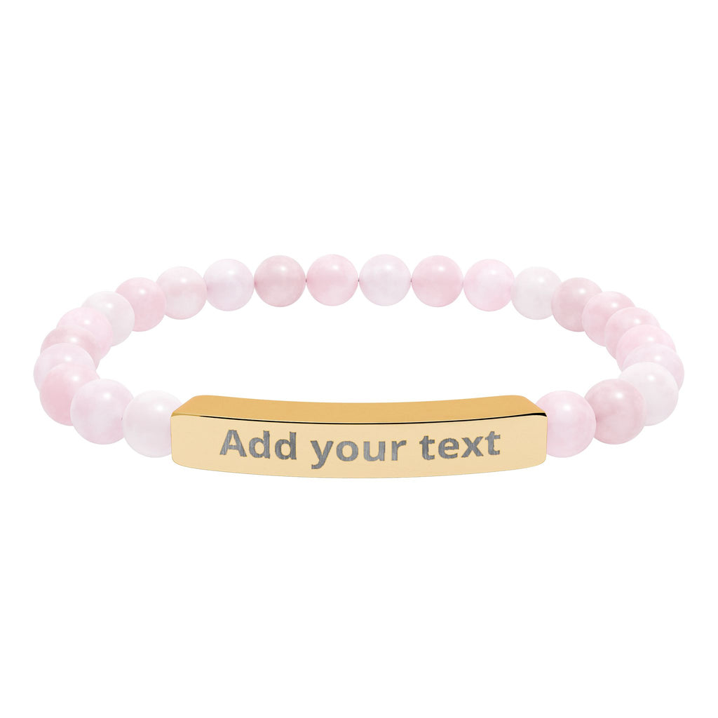 Engraved Natural Stone Stretch Bar Bracelet — Personalized Beaded Healing Jewelry — Birthday & Valentine's Day Gift for Him & Her