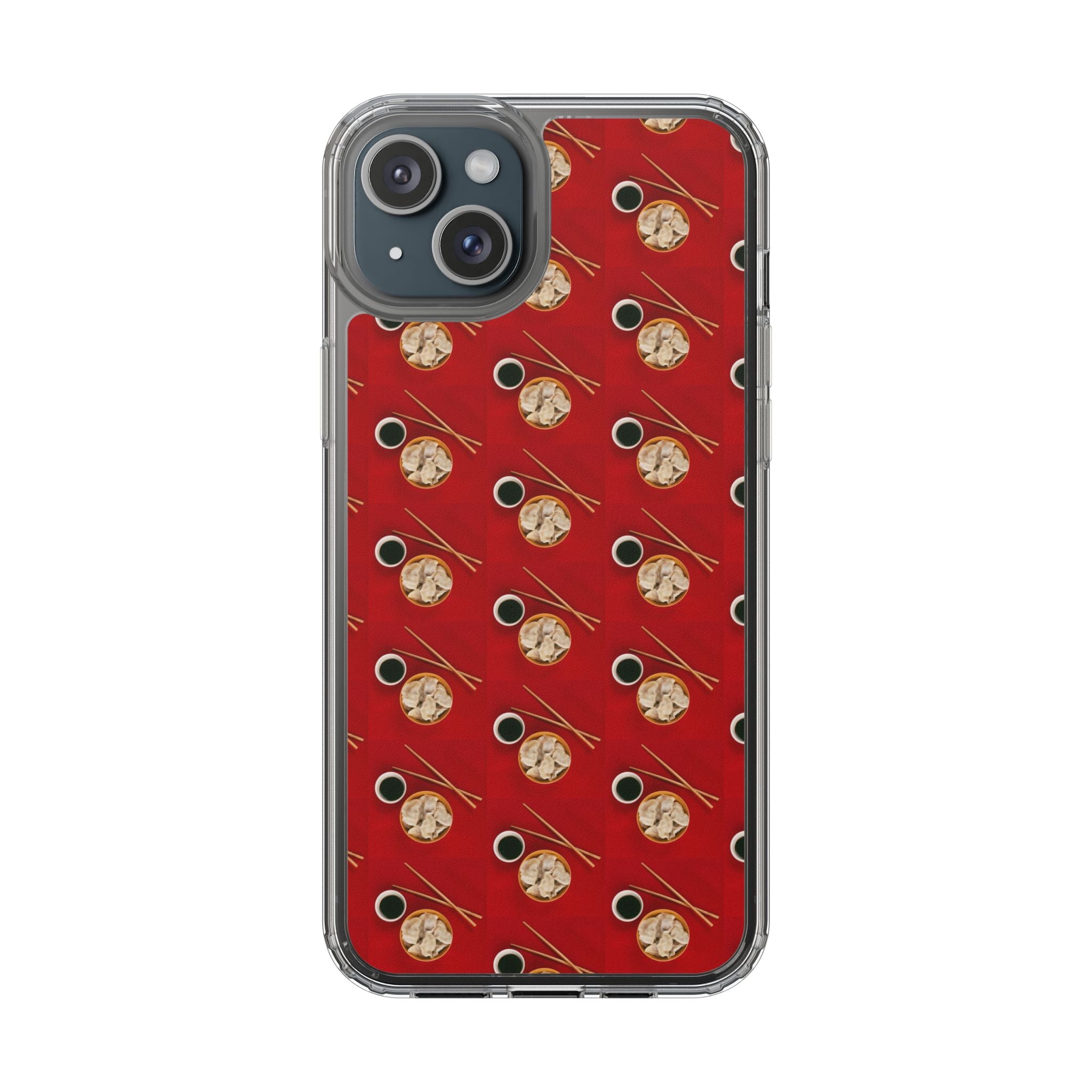 Clear Phone Case — Red Ramen Bowl Pattern with Chopsticks & Soy Sauce