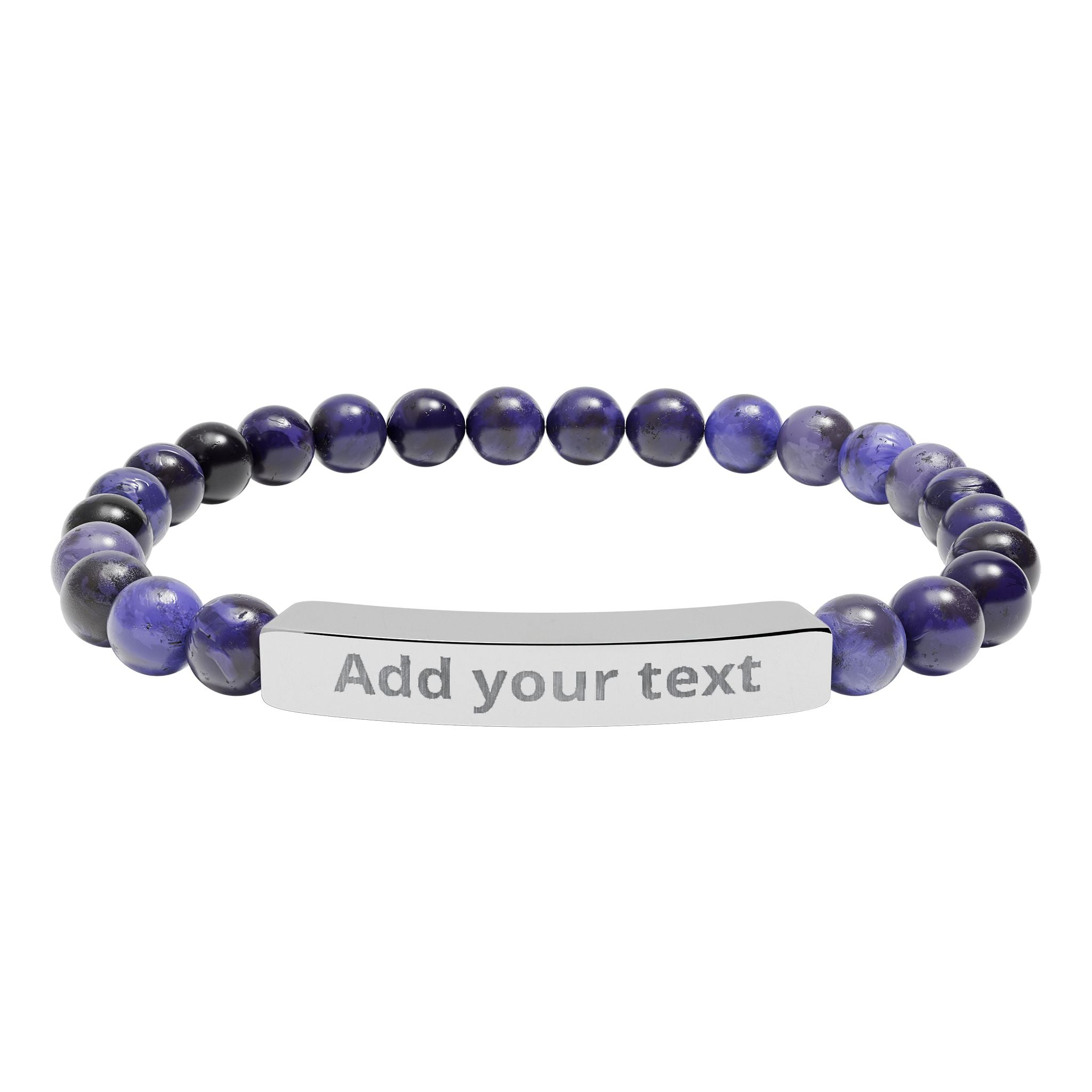Engraved Natural Stone Stretch Bar Bracelet — Personalized Beaded Healing Jewelry