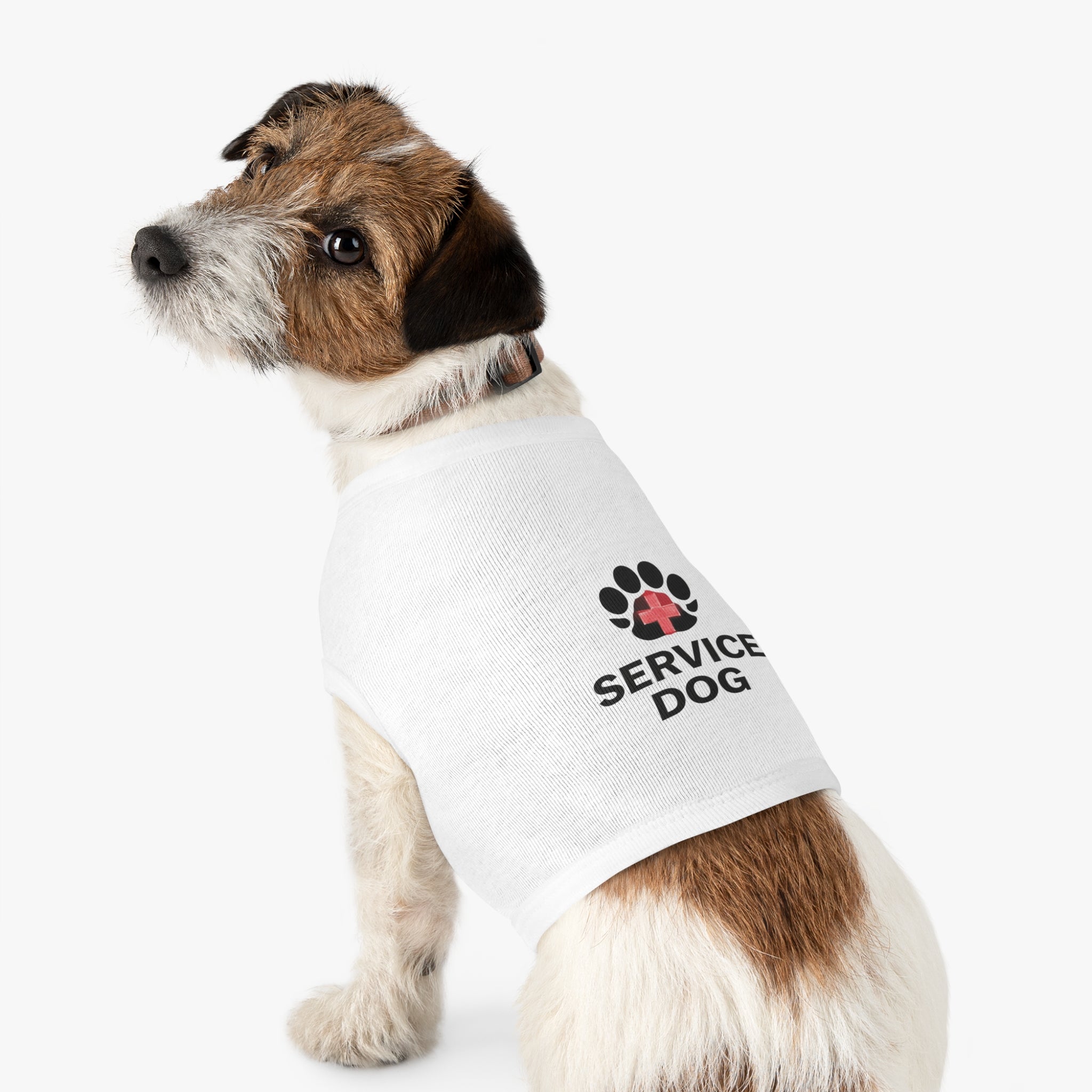 Service Dog Pet Tank Top — Black Paw Print with Red Cross Identification