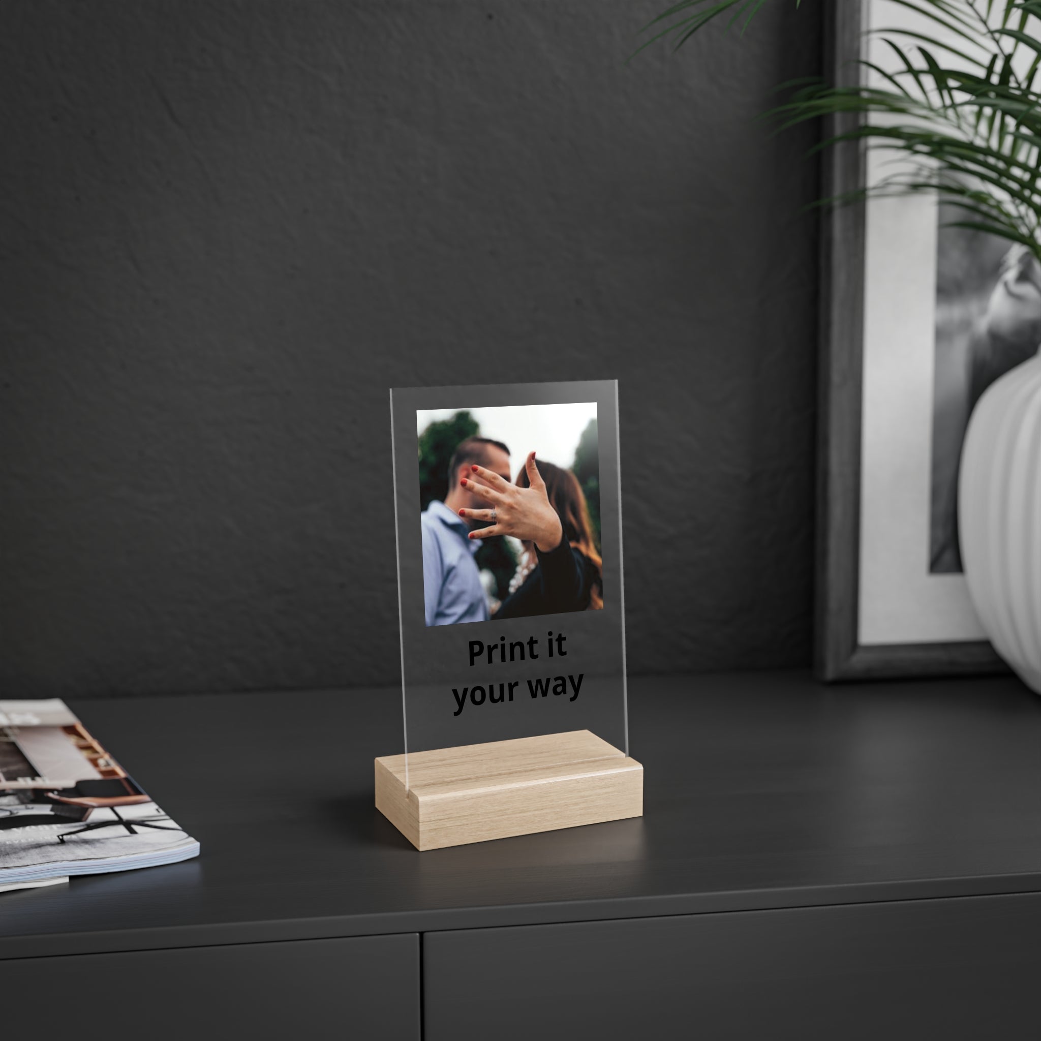 Custom Acrylic Photo Sign with Wooden Stand — Personalized Photo Display