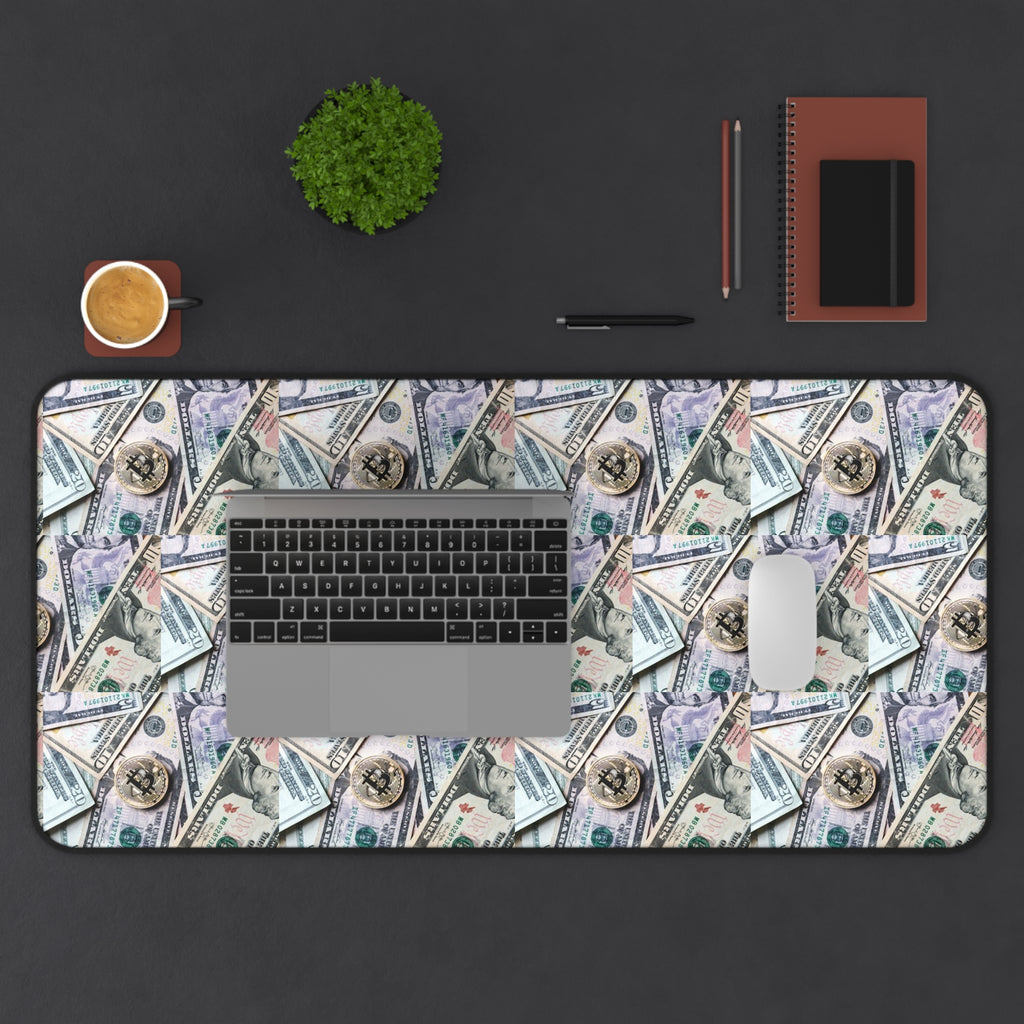 Money Pattern Desk Mat — Cash Collage Mouse Pad for Home Office, Finance & Wealth Vibe