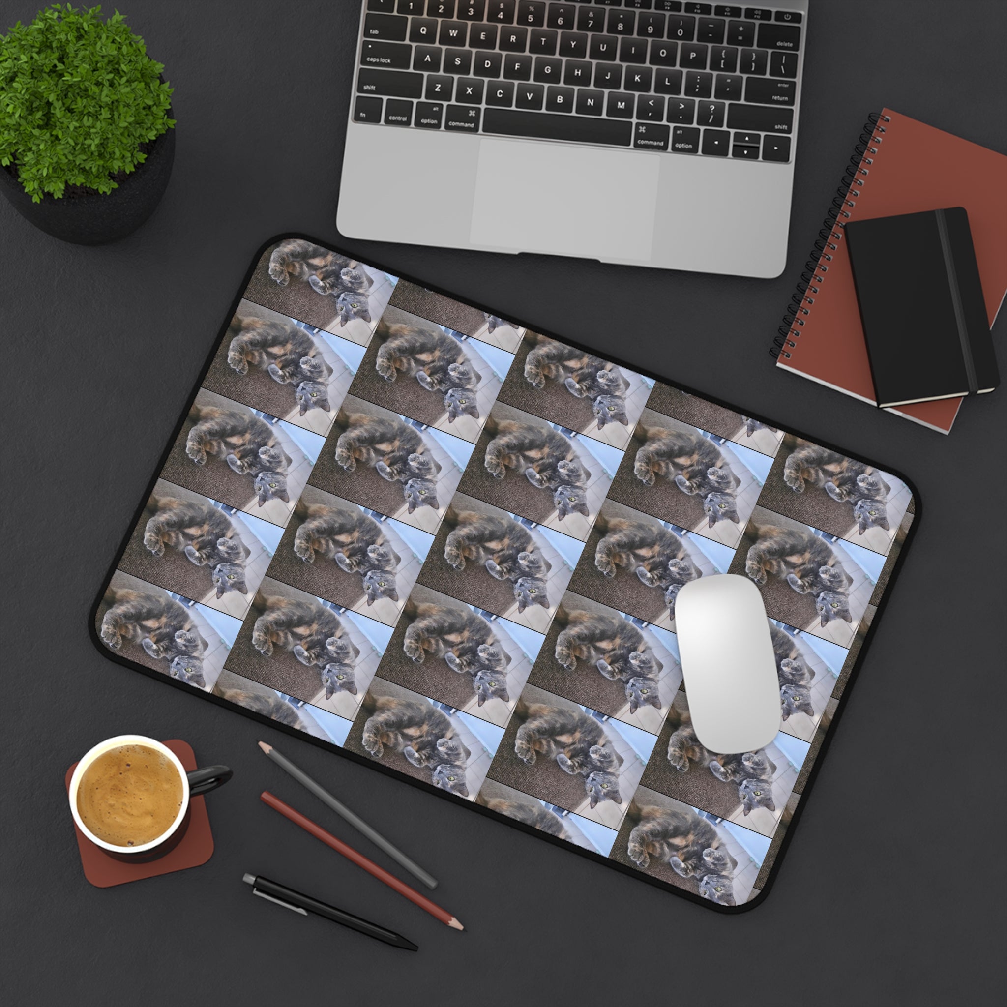Cat Photo Pattern Desk Mat — Cozy Tabby Mousepad-Style Desk Protector