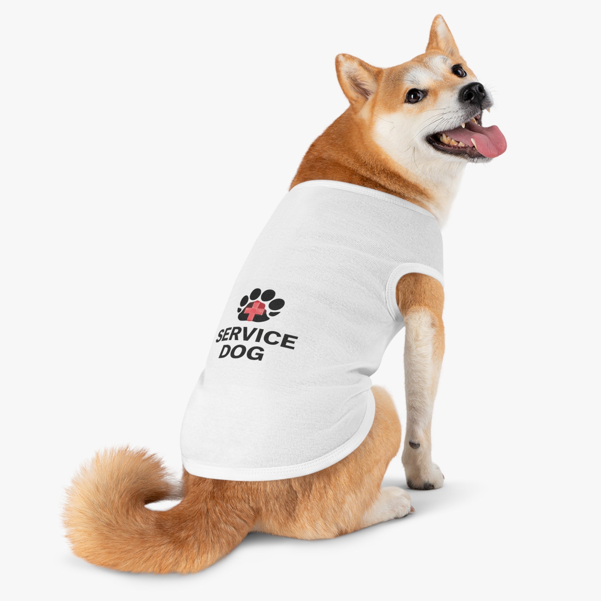 Service Dog Pet Tank Top — Black Paw Print with Red Cross Identification