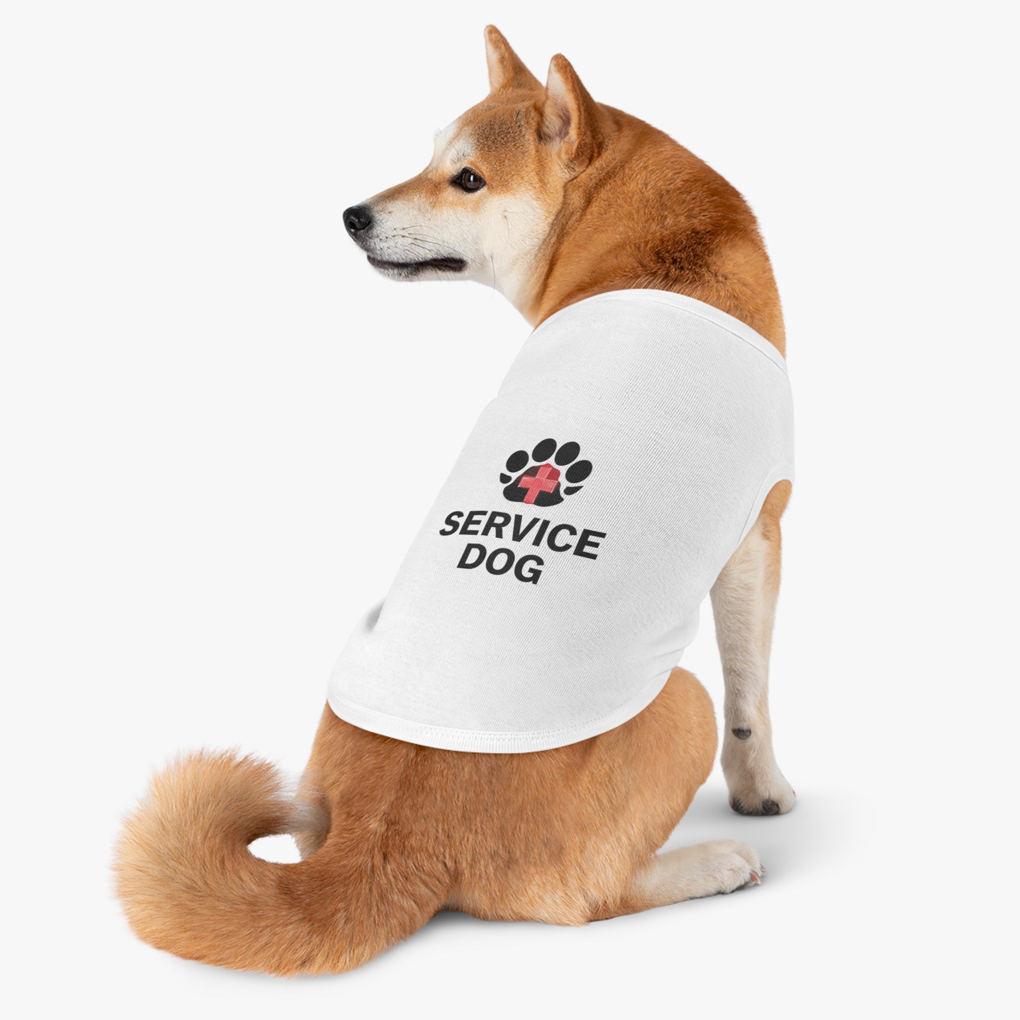 Service Dog Pet Tank Top — Black Paw Print with Red Cross Identification