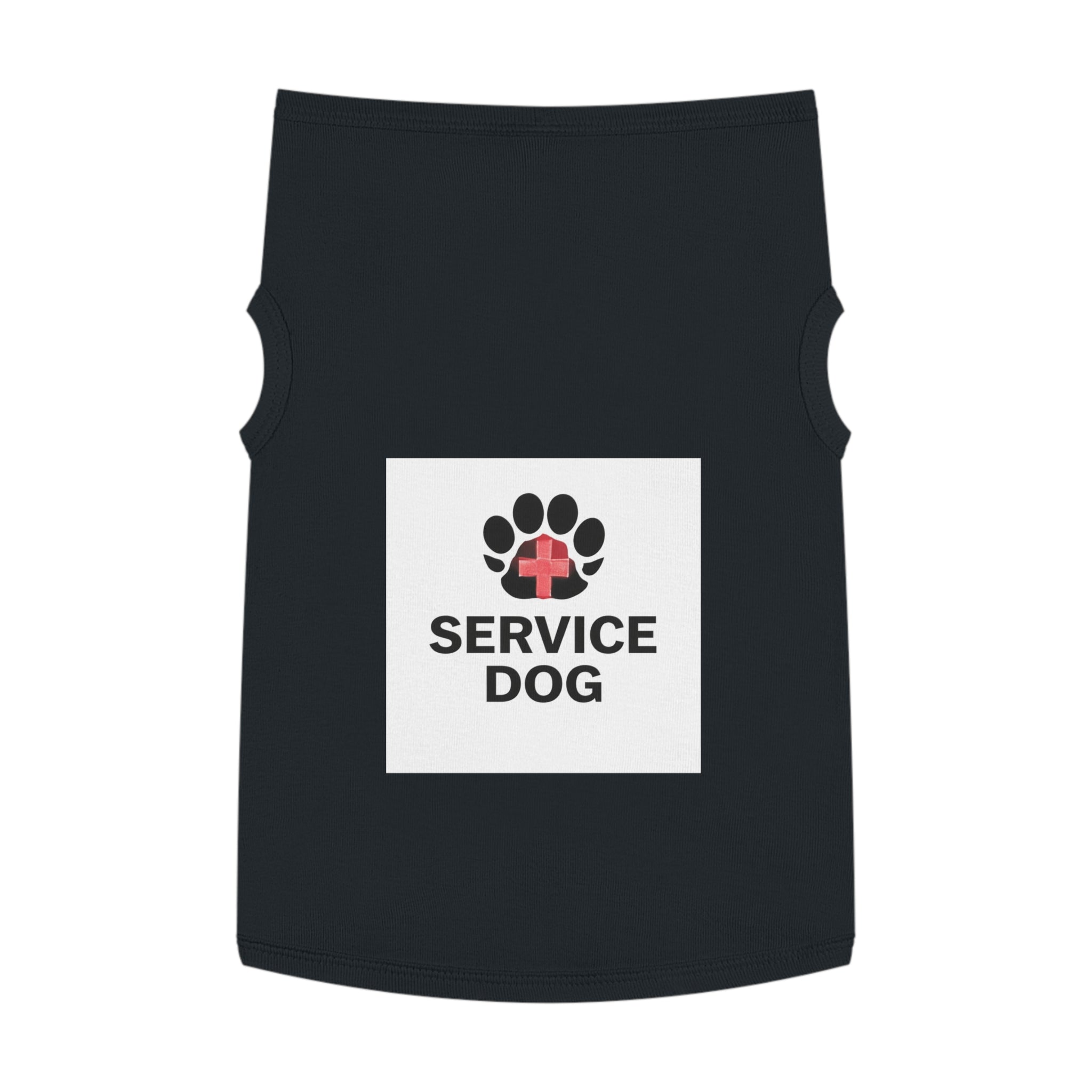 Service Dog Pet Tank Top — Black Paw Print with Red Cross Identification