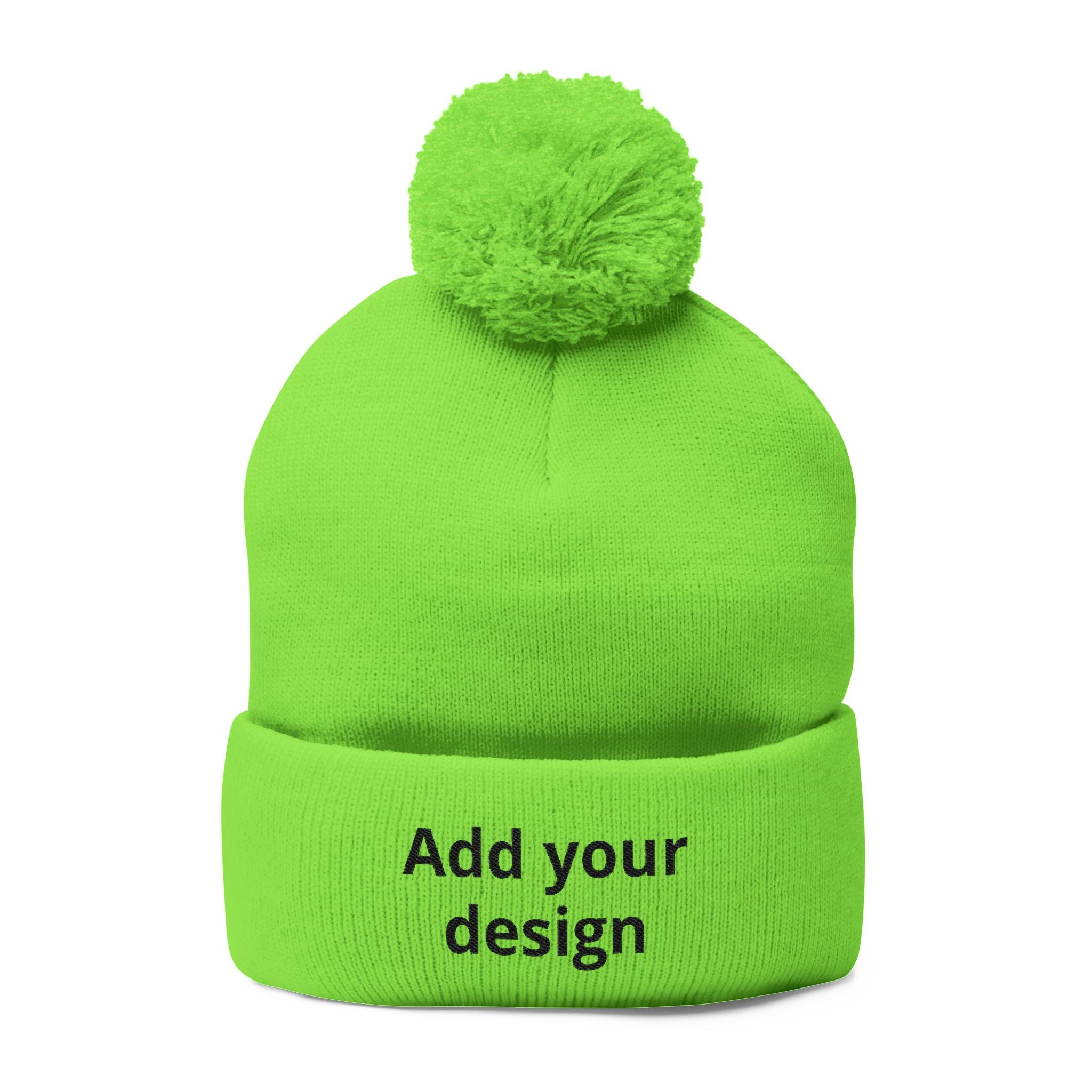 Embroidered Pom-Pom Knit Cap — Customizable Winter Beanie