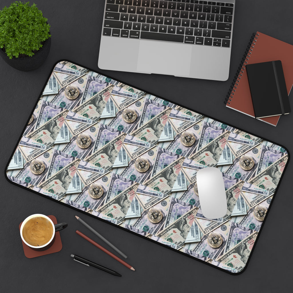 Money Pattern Desk Mat — Cash Collage Mouse Pad for Home Office, Finance & Wealth Vibe