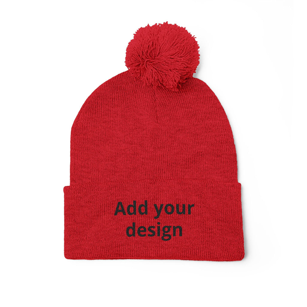 Embroidered Pom-Pom Knit Cap — Customizable Winter Beanie